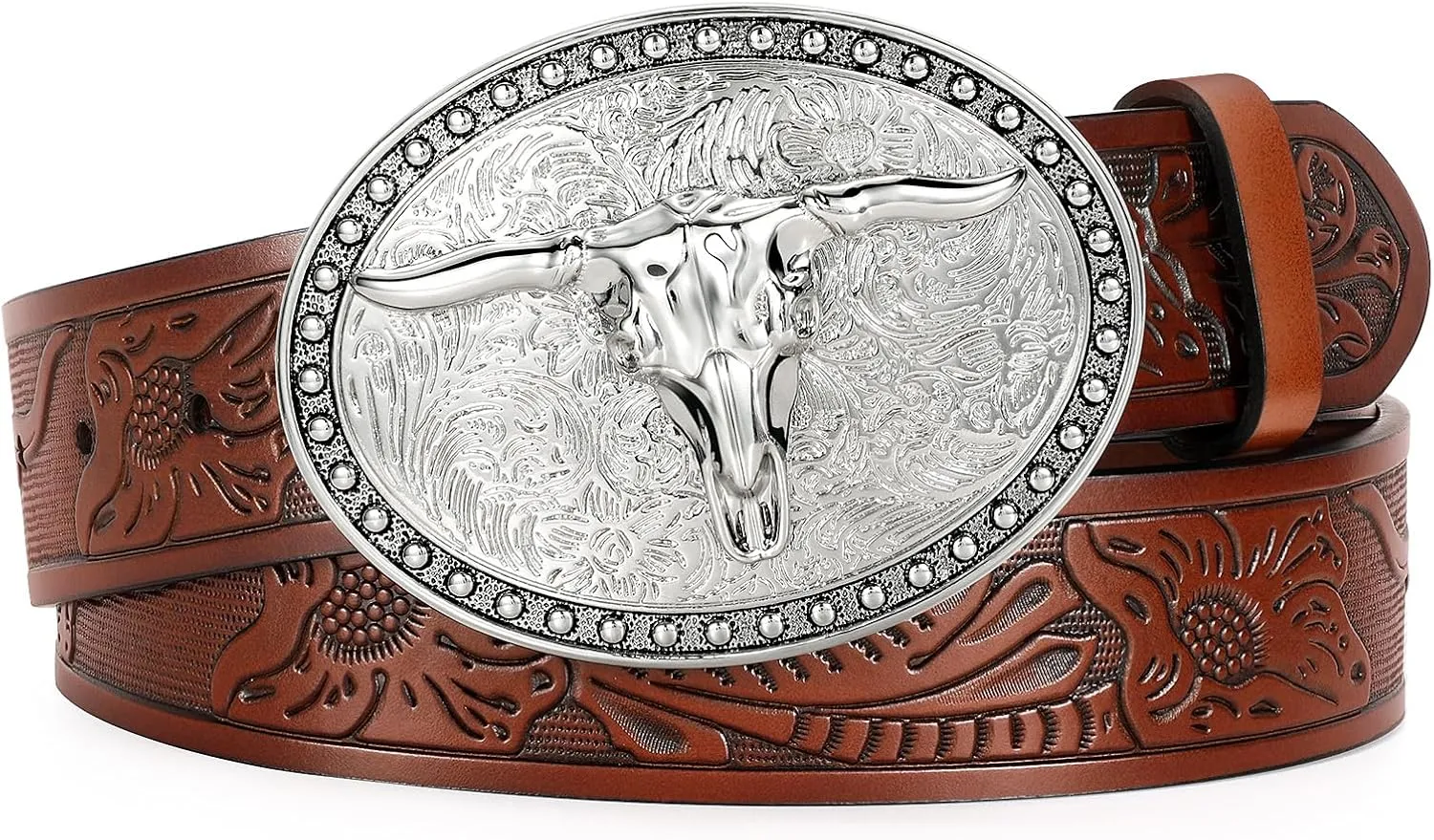 Western Belts for Men Women, Cowboy Cowgirl Belt Embossed Western Country Leather Belts for Jeans
