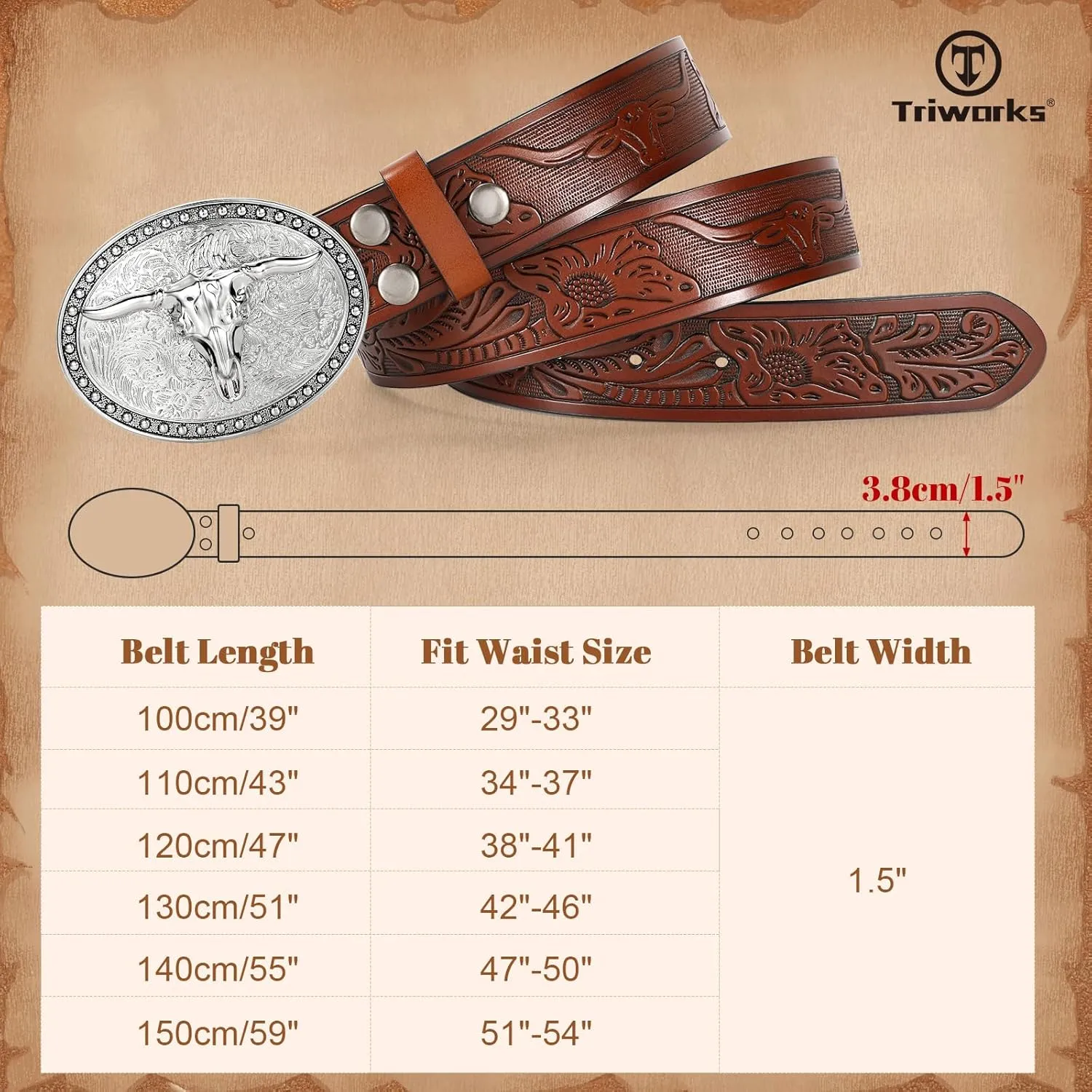 Western Belts for Men Women, Cowboy Cowgirl Belt Embossed Western Country Leather Belts for Jeans
