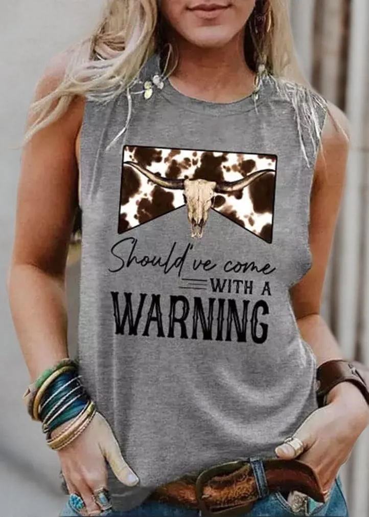 Western Country Music Tank Top Women Vintage Cowboy Rodeo Tank Cattle Skull Graphic Sleeveless Shirt Cowgirl Tops