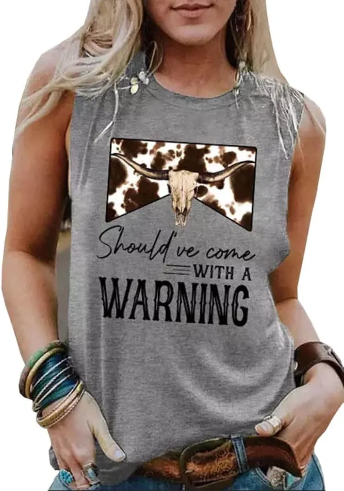 Western Country Music Tank Top Women Vintage Cowboy Rodeo Tank Cattle Skull Graphic Sleeveless Shirt Cowgirl Tops