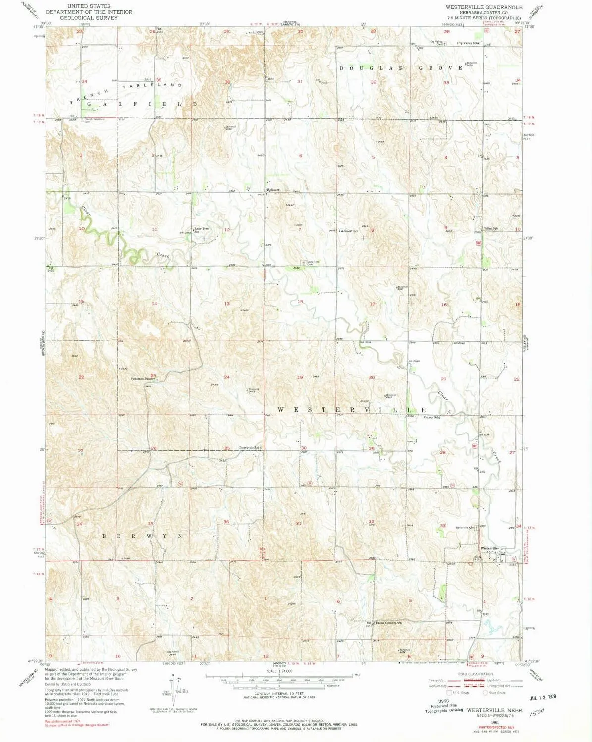 Westerville NE topo map, 1:24000 Scale, 7.5 X 7.5 Minute, Historical, 1974, Updated 1978, 26.7 x 22 in