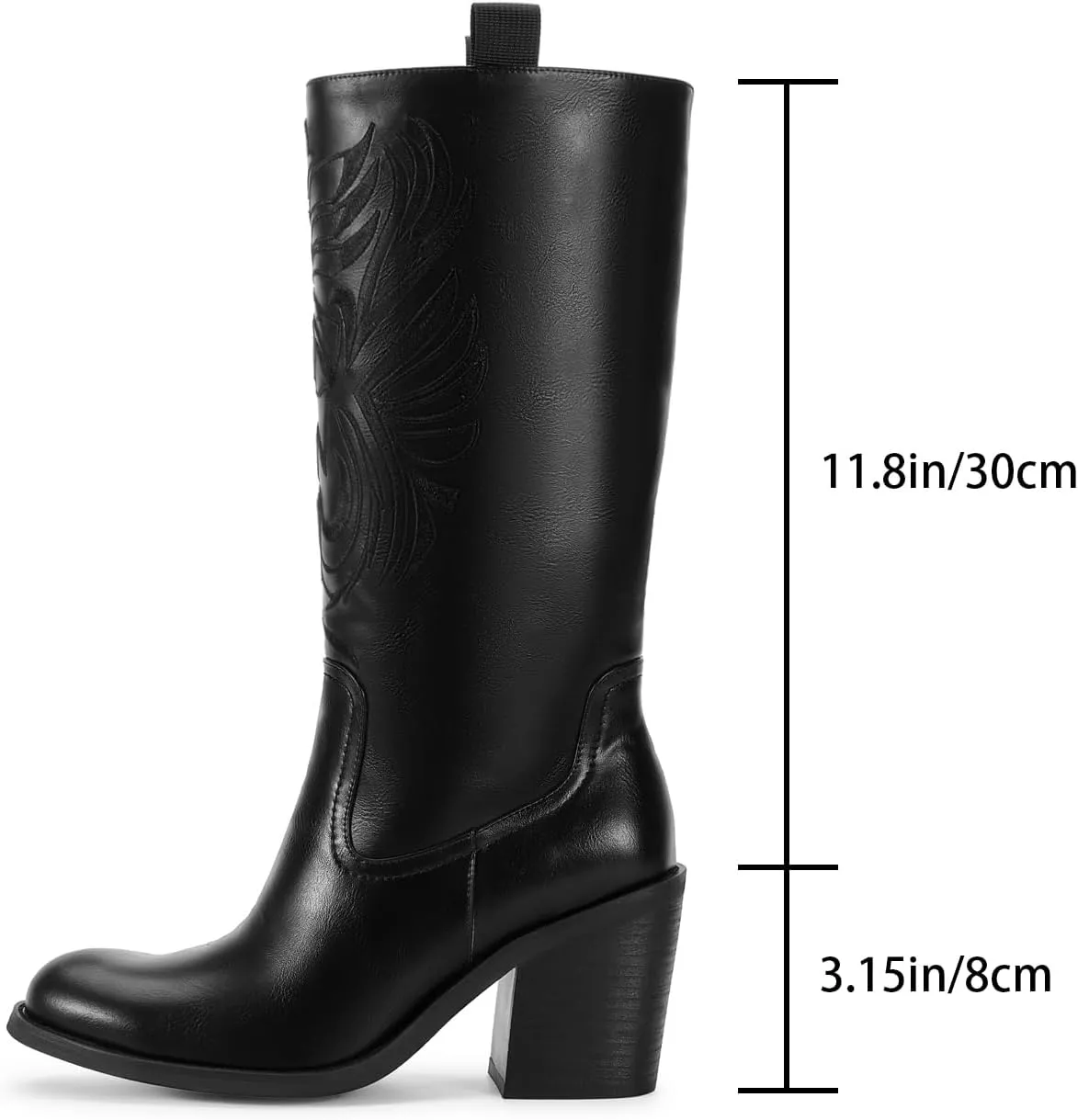 wetkiss Brown Cowboy Boots for Women Wide Mid Calf Western Cowgirl Chunky Boots Round Toe Pull On Casual Holiday Party Daily Shoes