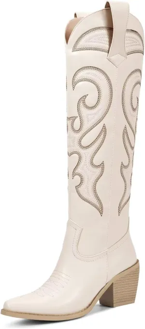 wetkiss Cowboy Boots for Women Knee High, Cowgirl Boots Women Rhinestone Comfort Fashion Tall Sparkling Western Boots Boots for Women