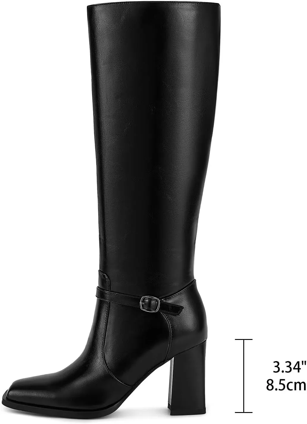 wetkiss Knee High Boots Chunky Heel Boots for Women Ankle Strap High Heel Long Boots with Square Toe and Side Zipper
