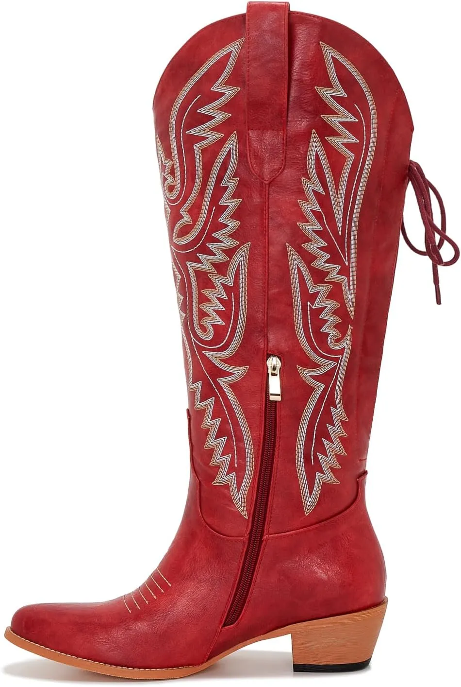Wide Calf Cowboy Boots Women Adjustable Lace Up Knee High Tall Plus Size Cowgirl Boots Western Style Comfortable 2-Inch Heel