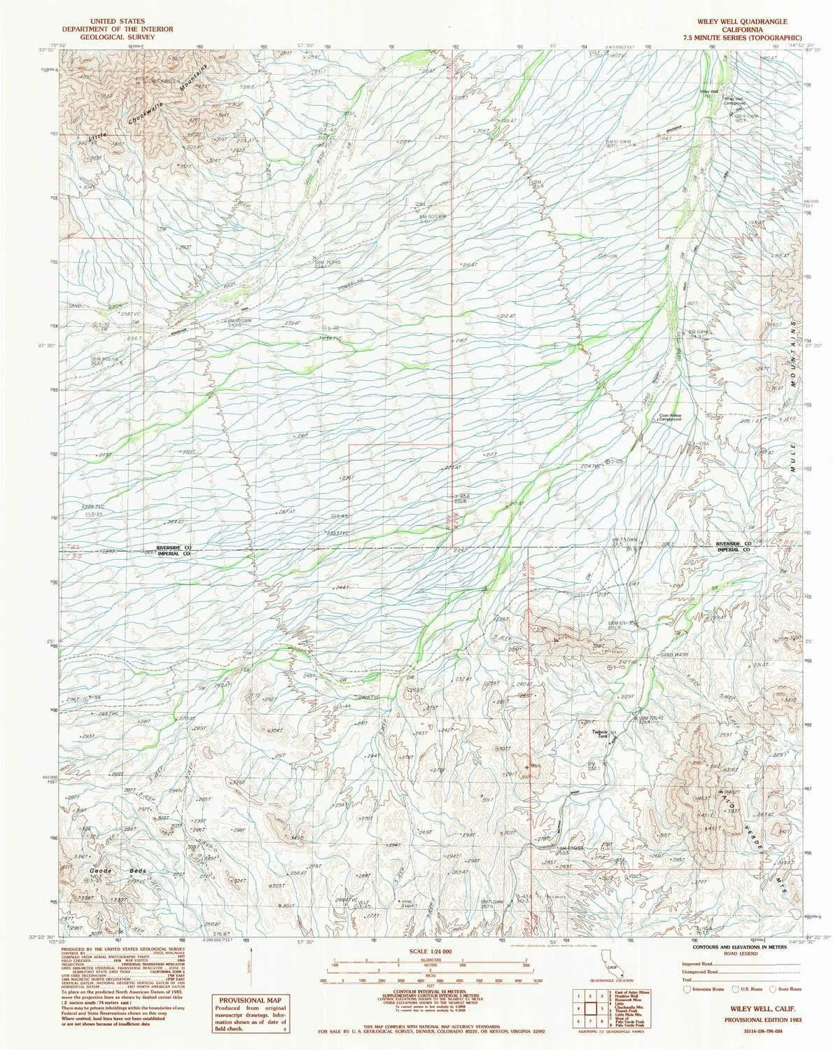 Wiley Well CA topo map, 1:24000 Scale, 7.5 X 7.5 Minute, Historical, 1983, Updated 1983, 26.9 x 21.5 in