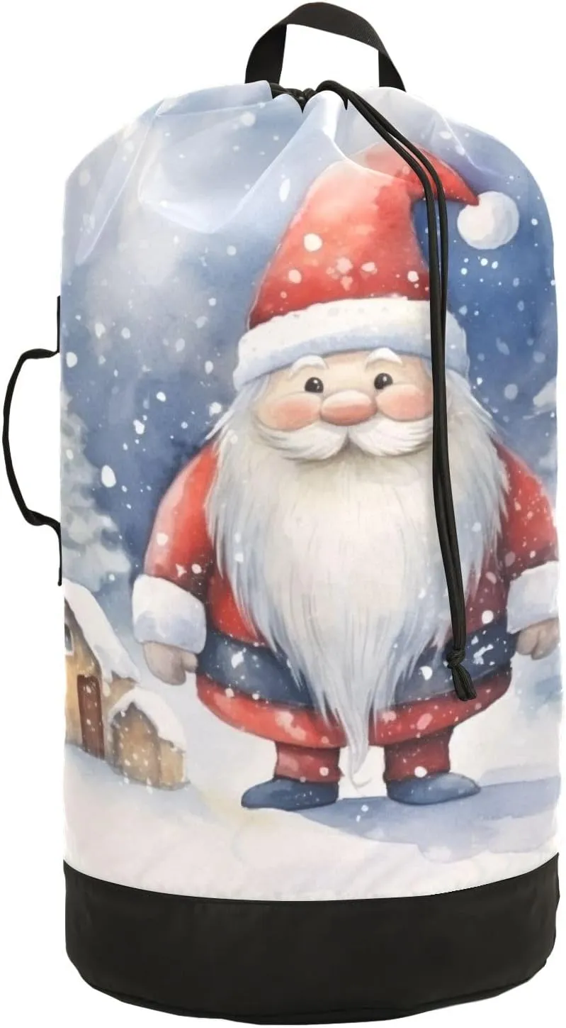 Winter Dwarf Laundry Backpack Bag with Drawstring Closure Waterproof Laundry Bag Laundry Hamper Clothes Storage for Travel Laundromat Apartment