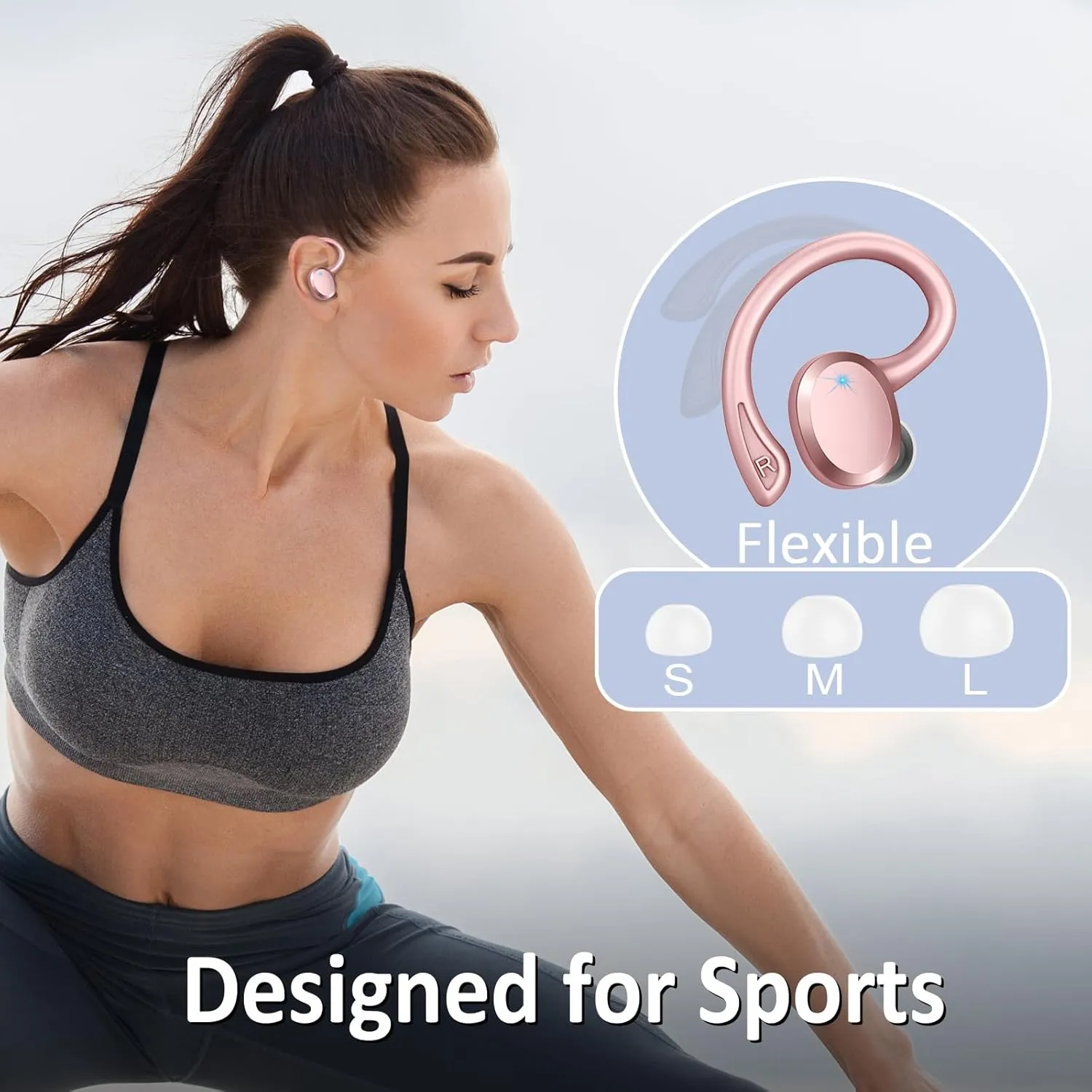 Wireless Earbuds Sport, Bluetooth 5.3 Headphones Bass Hi-Fi Stereo Over Ear Buds, 48Hrs Noise Cancelling Headset with Earhook, IP7 Waterproof Earphones Workout Running for Laptop Pad Android iOS