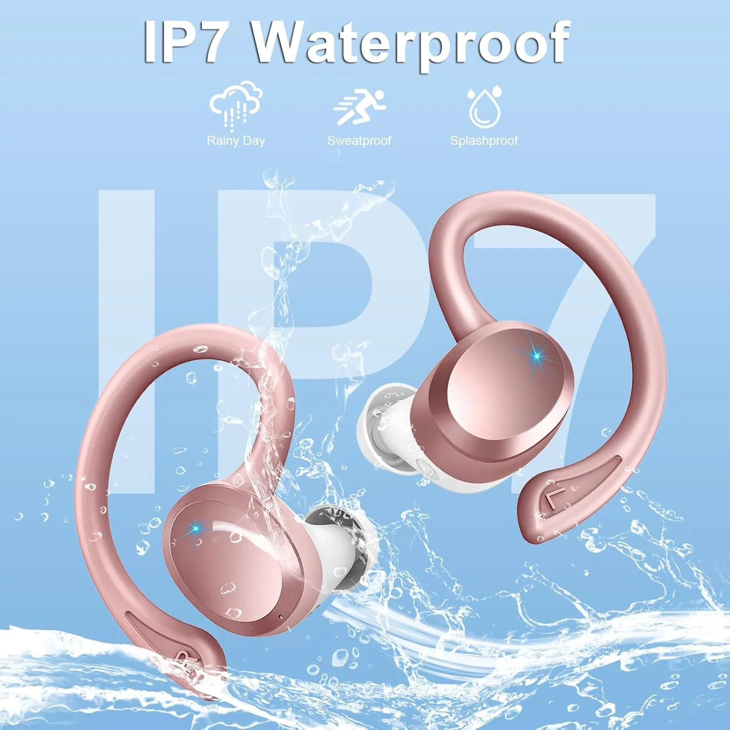 Wireless Earbuds Sport, Bluetooth 5.3 Headphones Bass Hi-Fi Stereo Over Ear Buds, 48Hrs Noise Cancelling Headset with Earhook, IP7 Waterproof Earphones Workout Running for Laptop Pad Android iOS