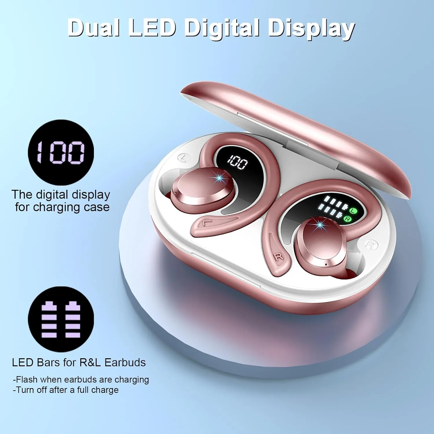 Wireless Earbuds Sport, Bluetooth 5.3 Headphones Bass Hi-Fi Stereo Over Ear Buds, 48Hrs Noise Cancelling Headset with Earhook, IP7 Waterproof Earphones Workout Running for Laptop Pad Android iOS