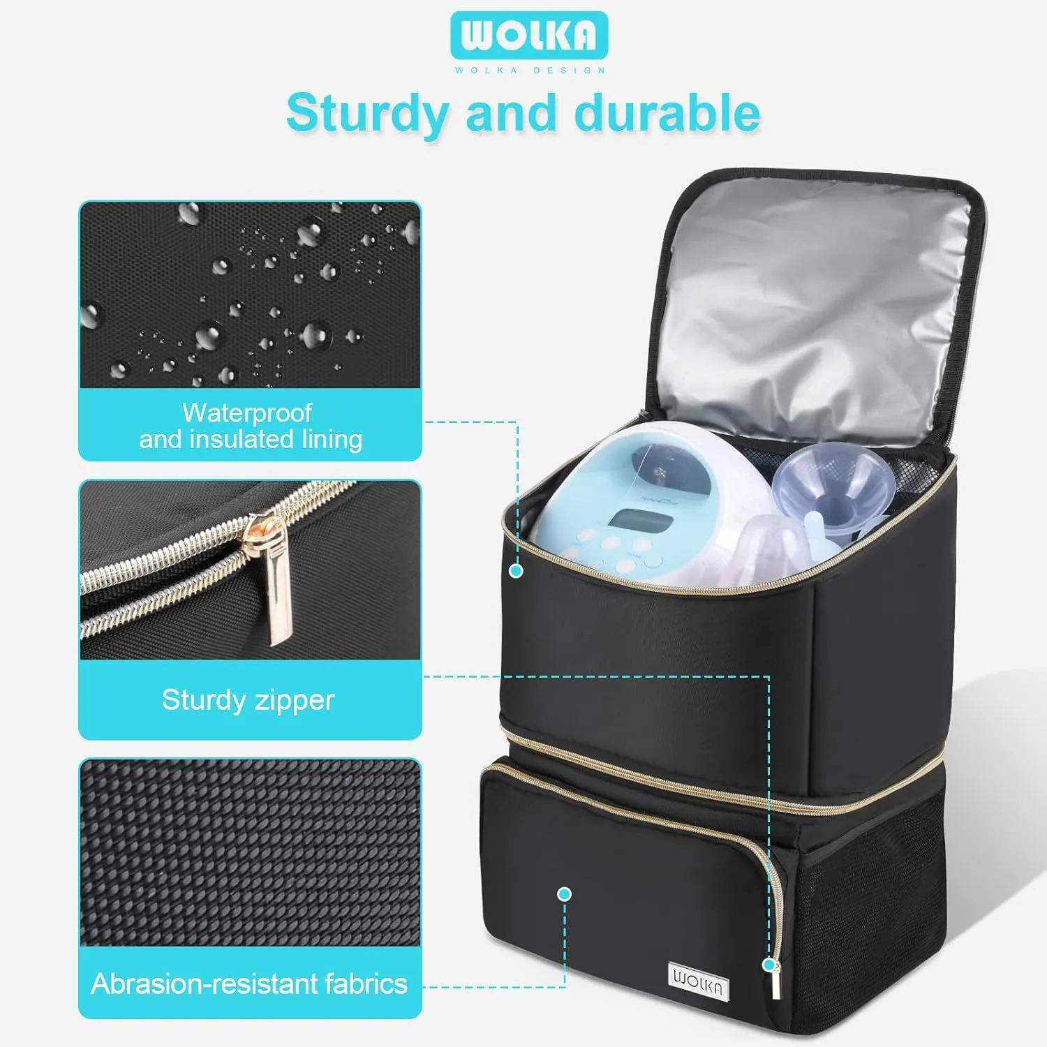 Wolka Breast Pump Bag with Dual Insulated Compartments & Removable Divider,Pumping Bag for Baby Bottle,Breast Milk Cooler Travel Bacpak,Fit Most Breast Pumps Like Medela, Spectra S1,S2, Evenflo