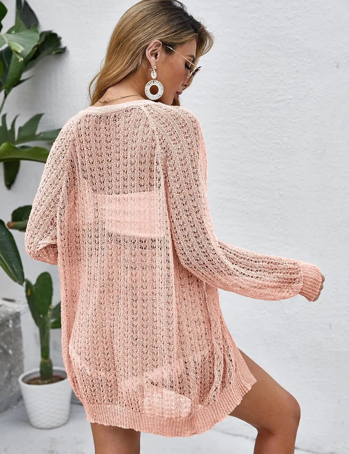 Women Crochet Lightweight Cardigan Cover Up Open Front Long Sleeve Summer Cardigans