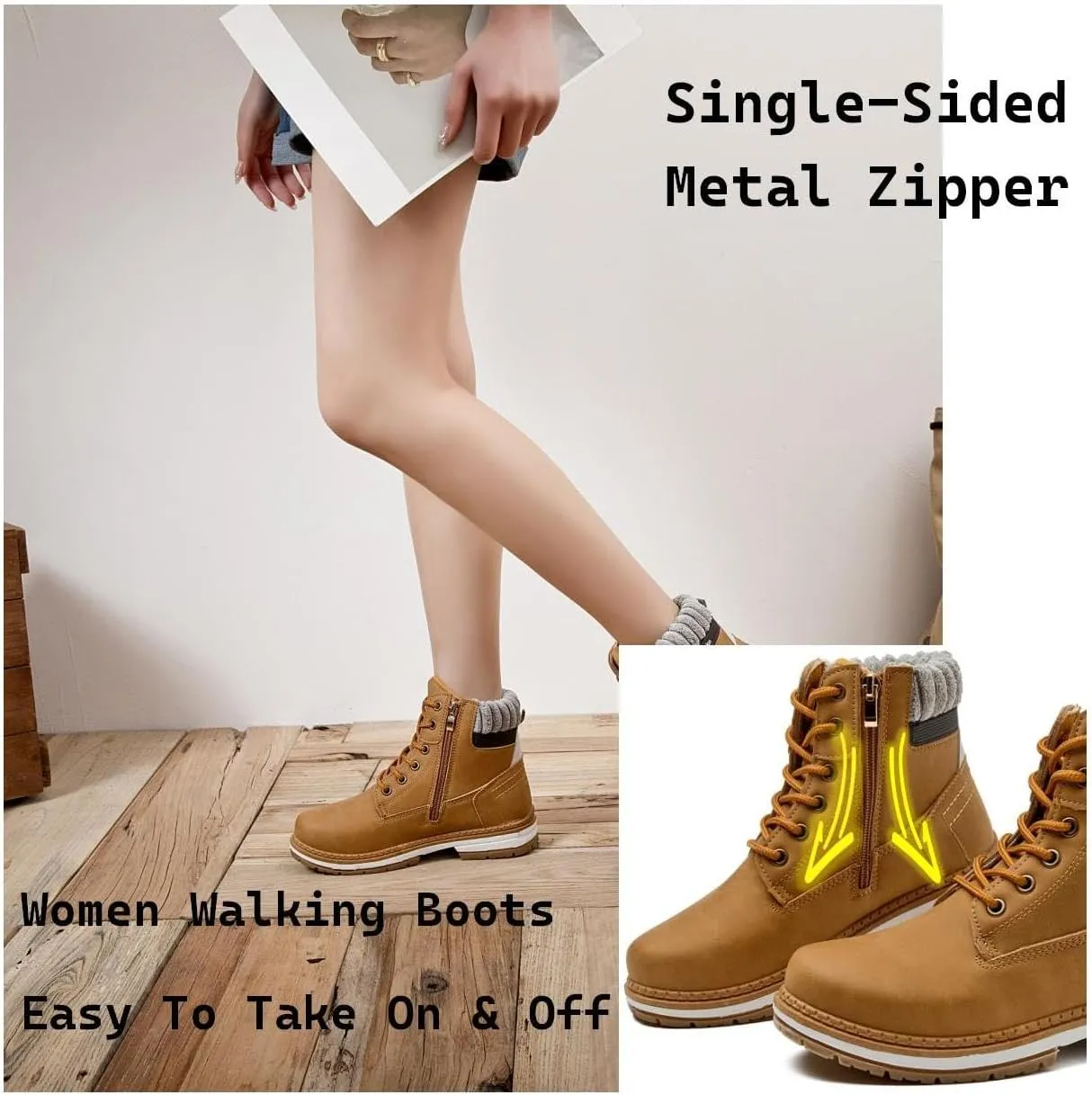 Women Work Boots - Waterproof Hiking Outdoor Lightweight Construction Composite Comfortable Zipper Hiking