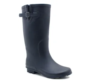 Womens Adjustable Calf Wellies Navy Waterproof Festival Rain Boot Dog Walking Mud Wellington Boots