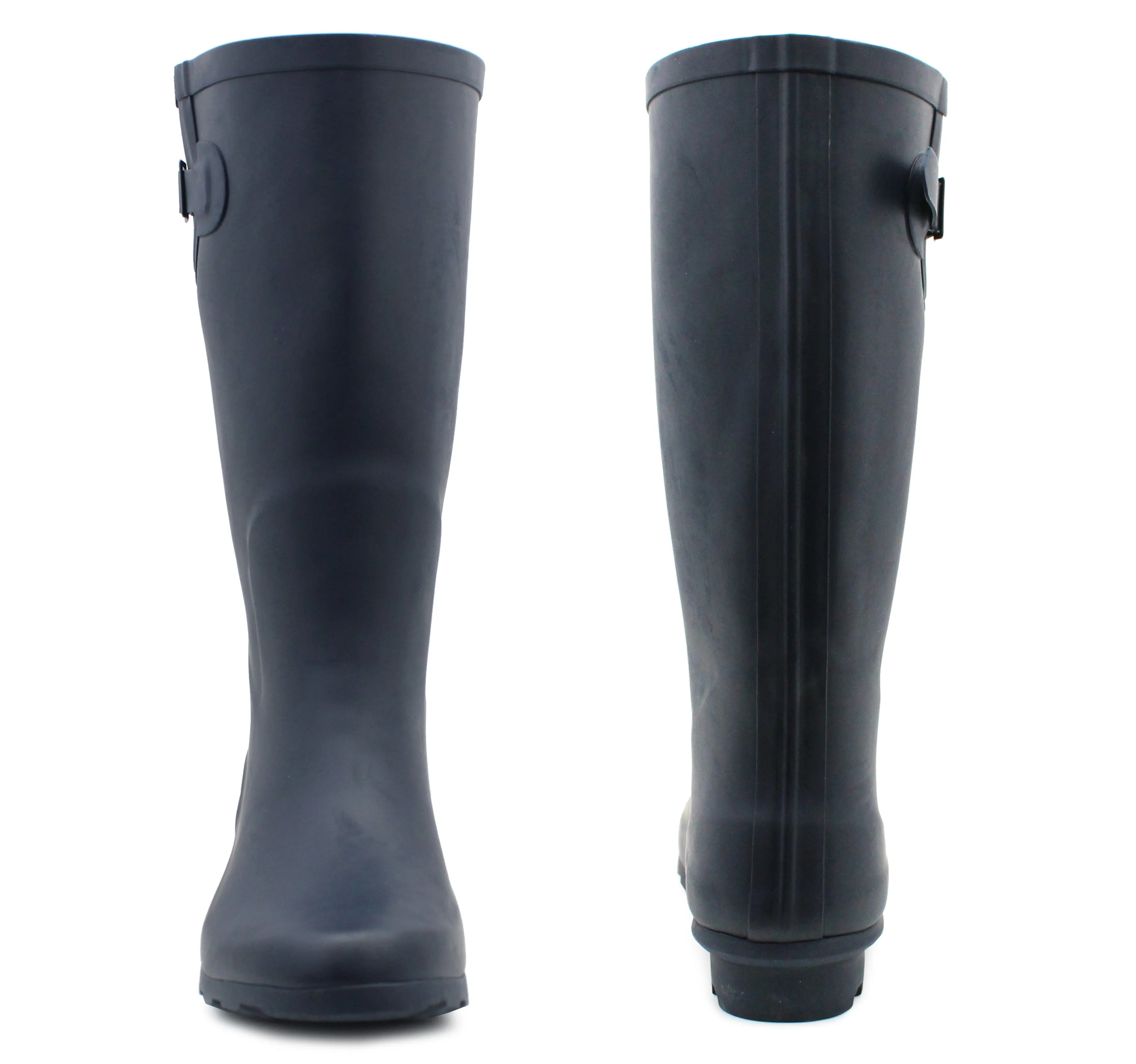Womens Adjustable Calf Wellies Navy Waterproof Festival Rain Boot Dog Walking Mud Wellington Boots