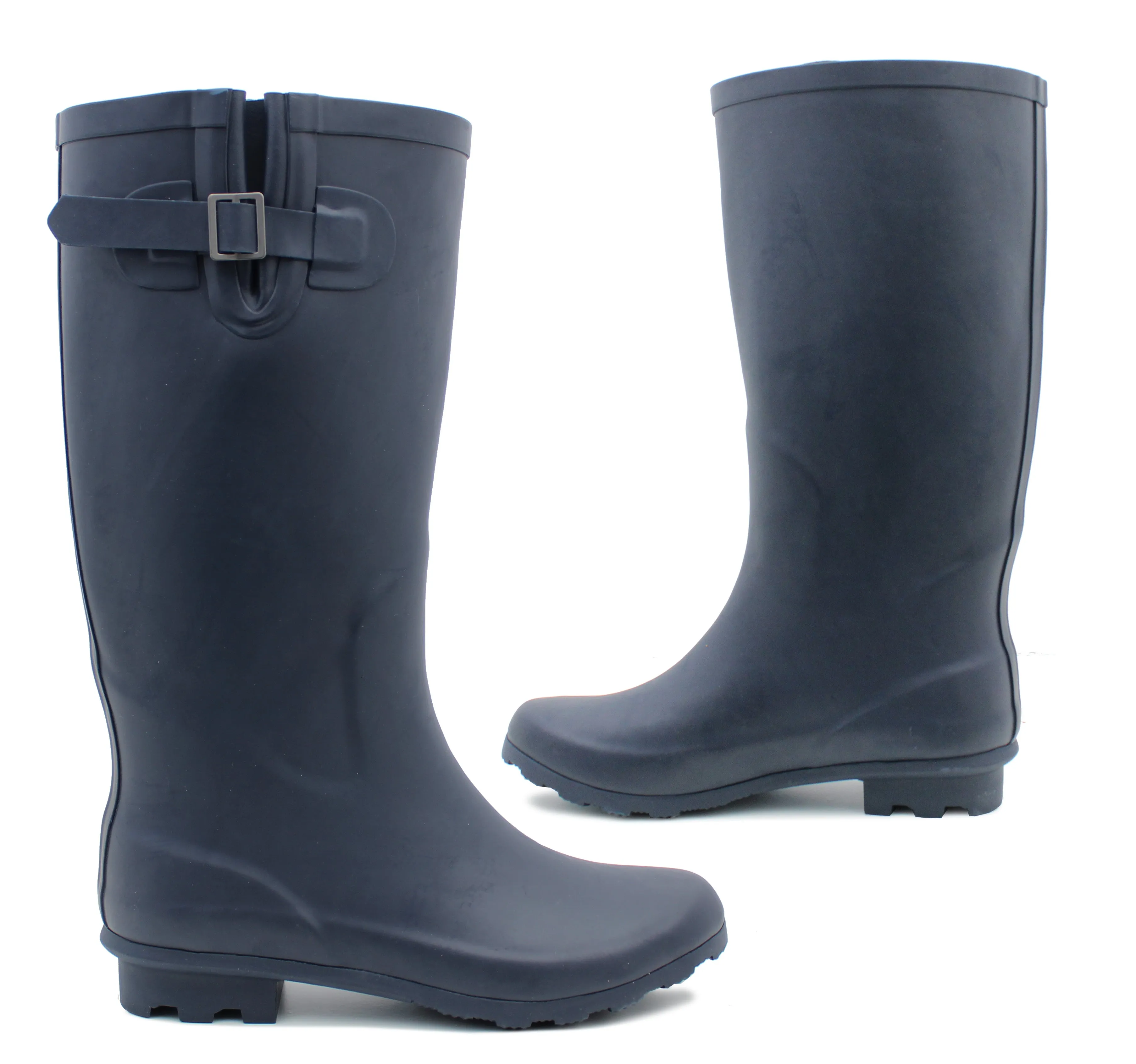Womens Adjustable Calf Wellies Navy Waterproof Festival Rain Boot Dog Walking Mud Wellington Boots