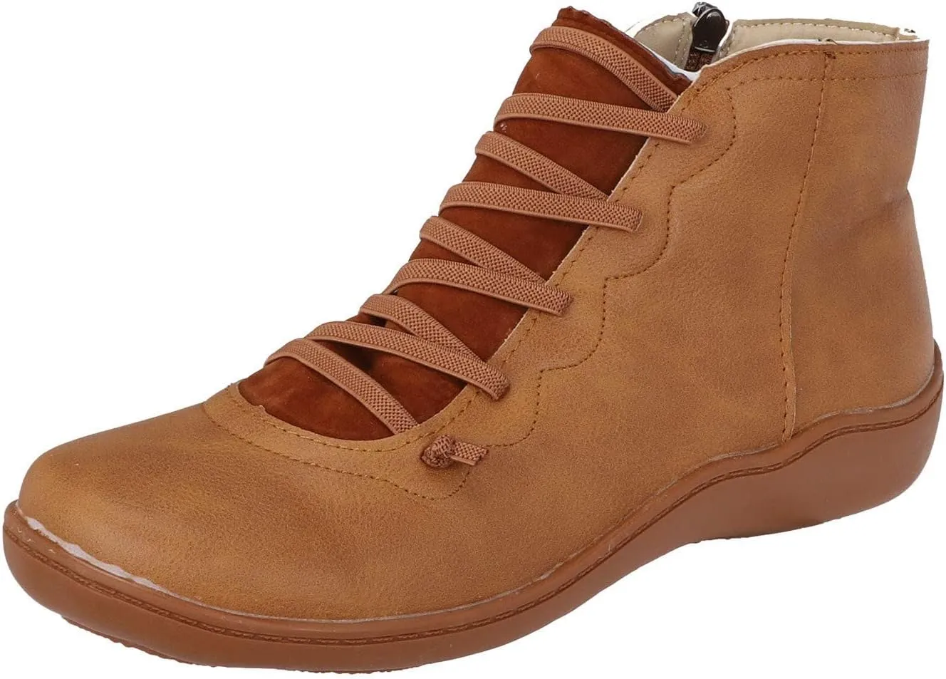 Womens Ankle Boots Faux Suede Leather Retro Ankle Booties Soft Sole Adjustable Lace Up Side Zipper Flat Boots Low Heel