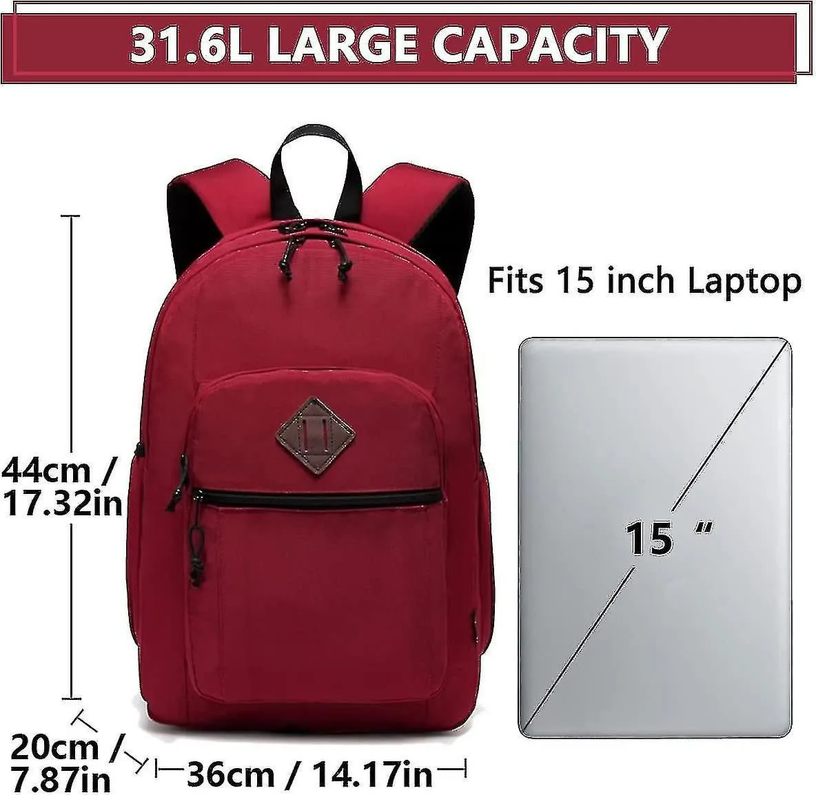 Women's Backpack, Large College School Backpack With 15" Laptop Compartment
