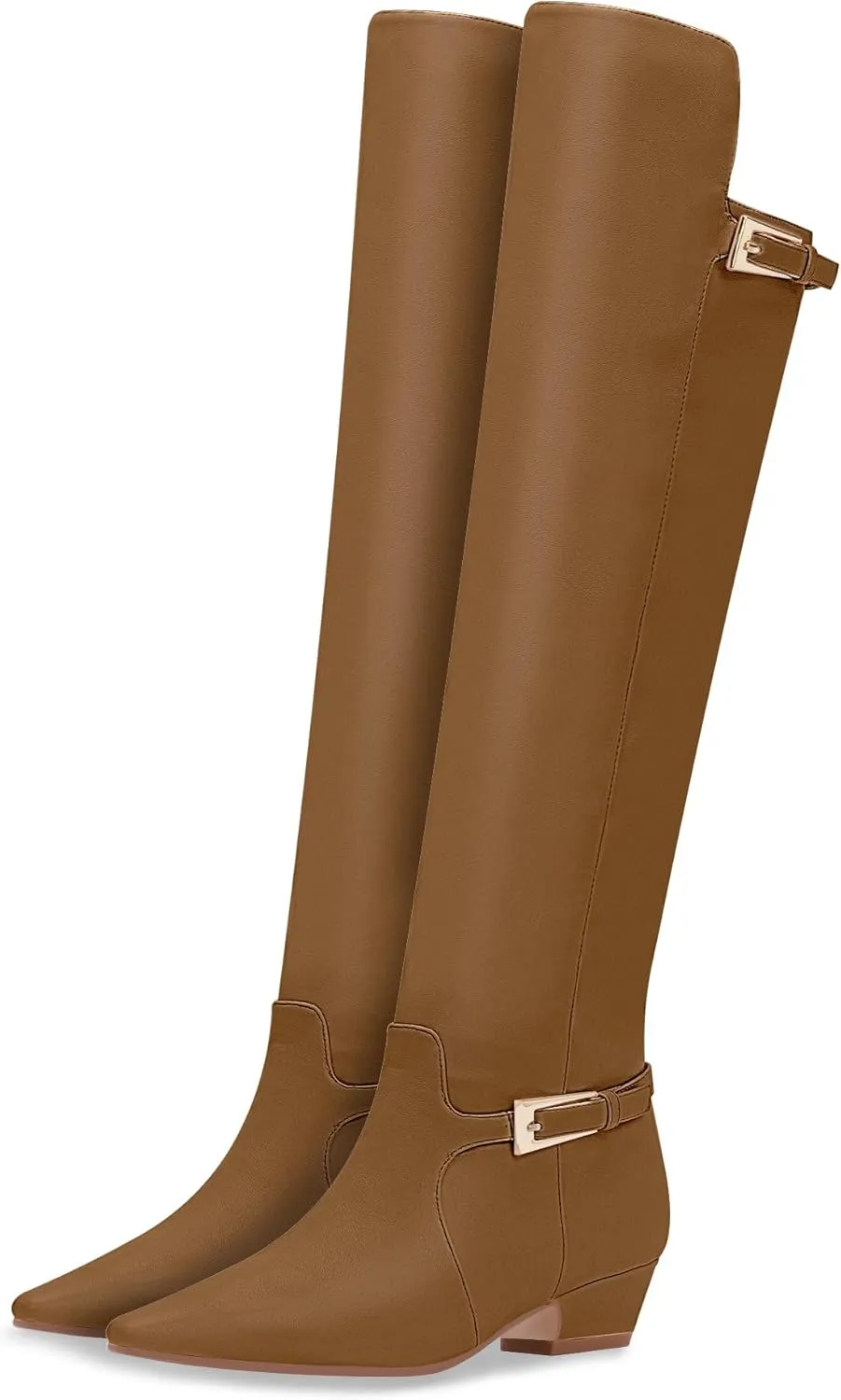 Women's Block Chunky Heel Buckle Strap Knee High Boots Square Toe Tall Fall Boots
