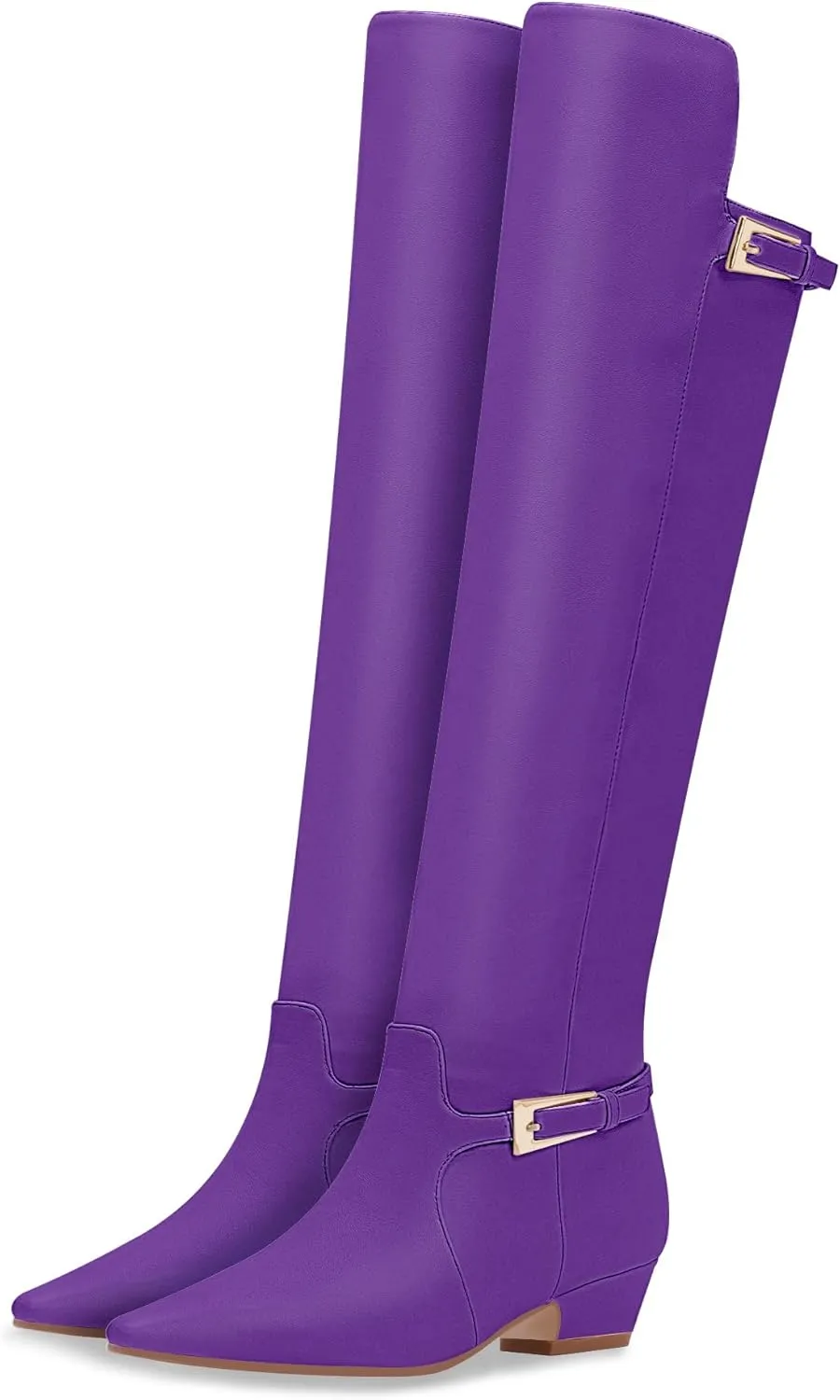 Women's Block Chunky Heel Buckle Strap Knee High Boots Square Toe Tall Fall Boots