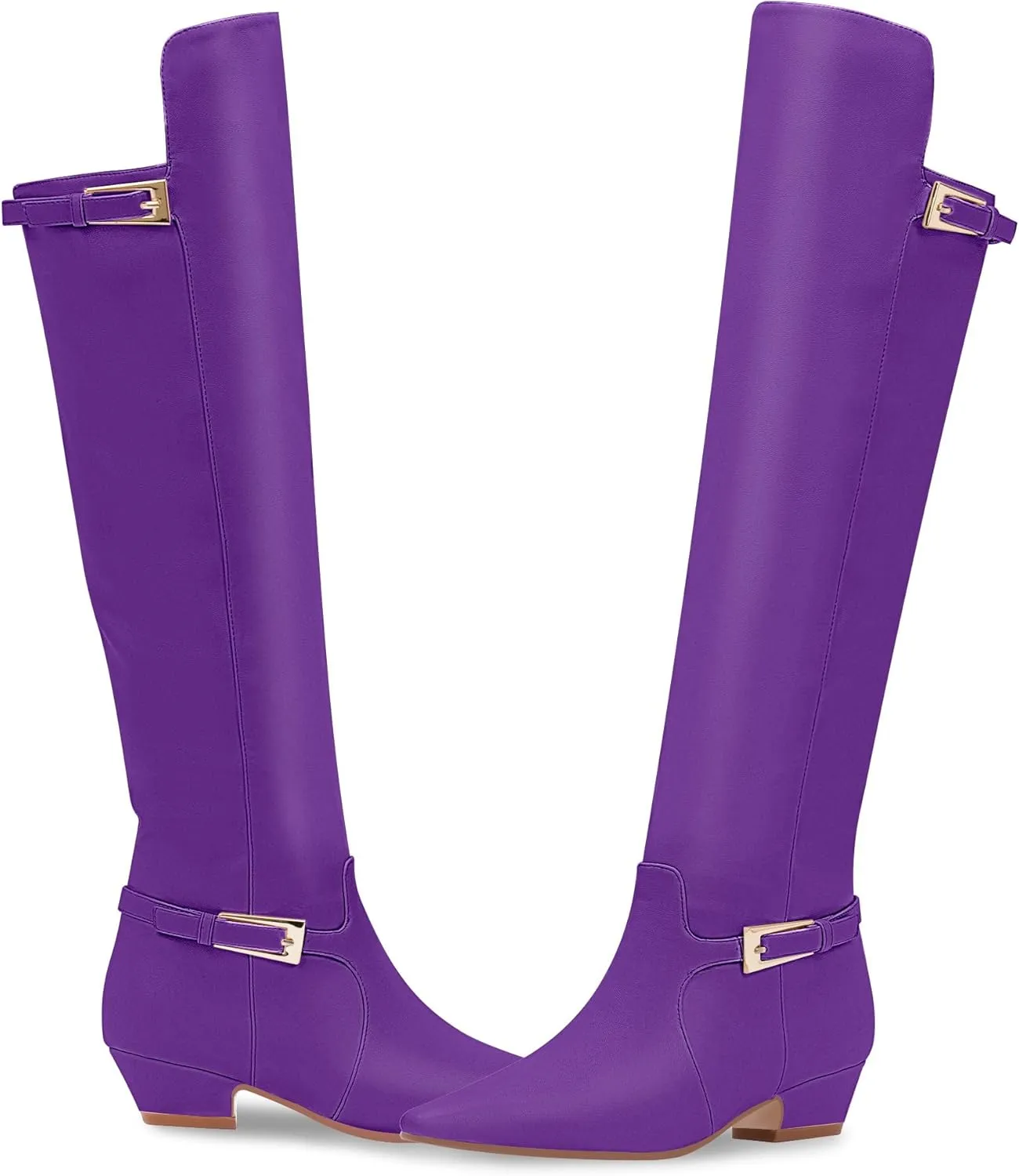Women's Block Chunky Heel Buckle Strap Knee High Boots Square Toe Tall Fall Boots