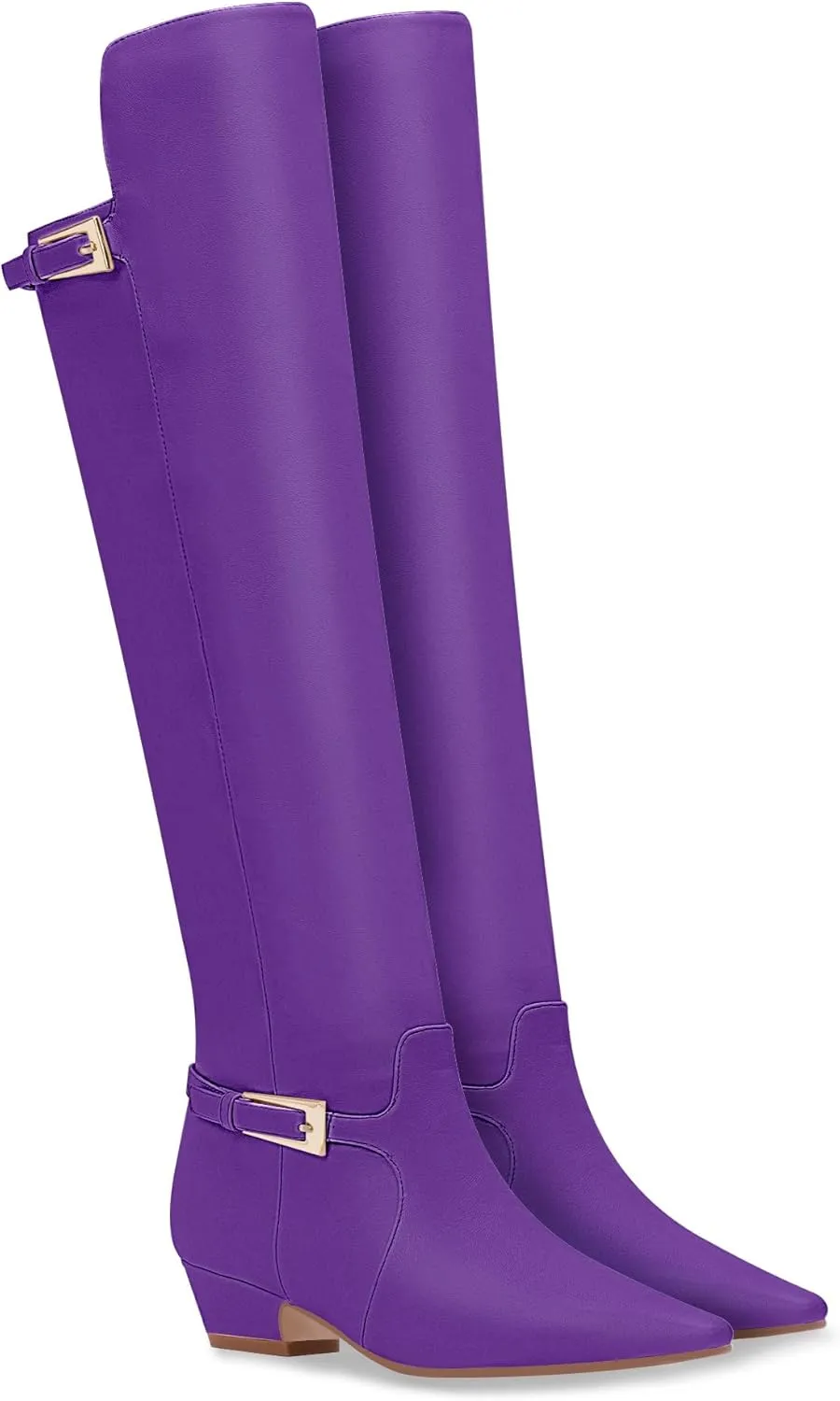 Women's Block Chunky Heel Buckle Strap Knee High Boots Square Toe Tall Fall Boots