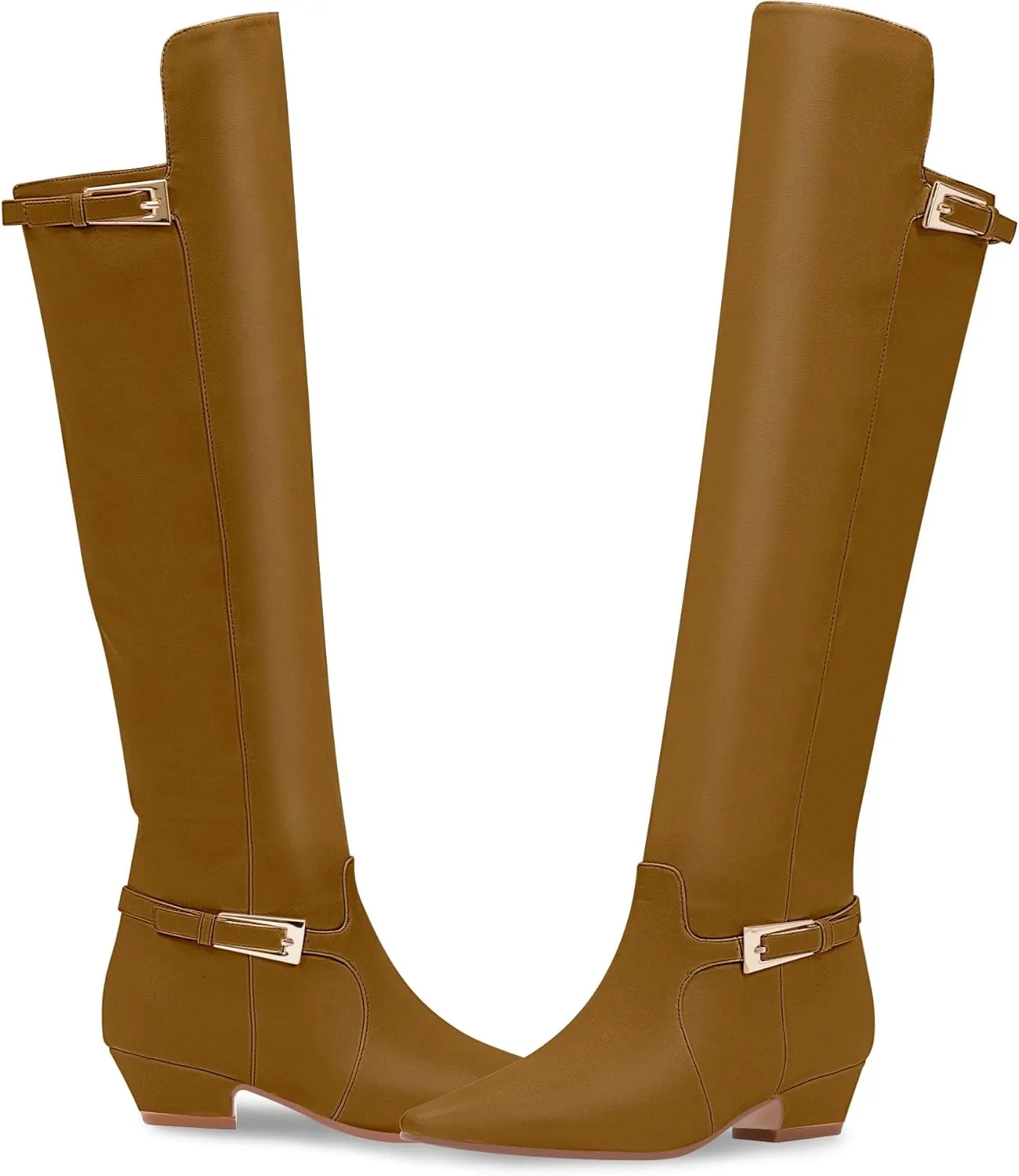 Women's Block Chunky Heel Buckle Strap Knee High Boots Square Toe Tall Fall Boots