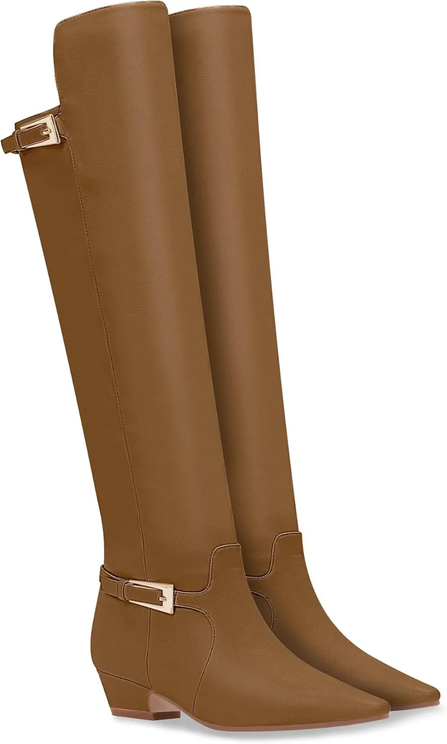 Women's Block Chunky Heel Buckle Strap Knee High Boots Square Toe Tall Fall Boots