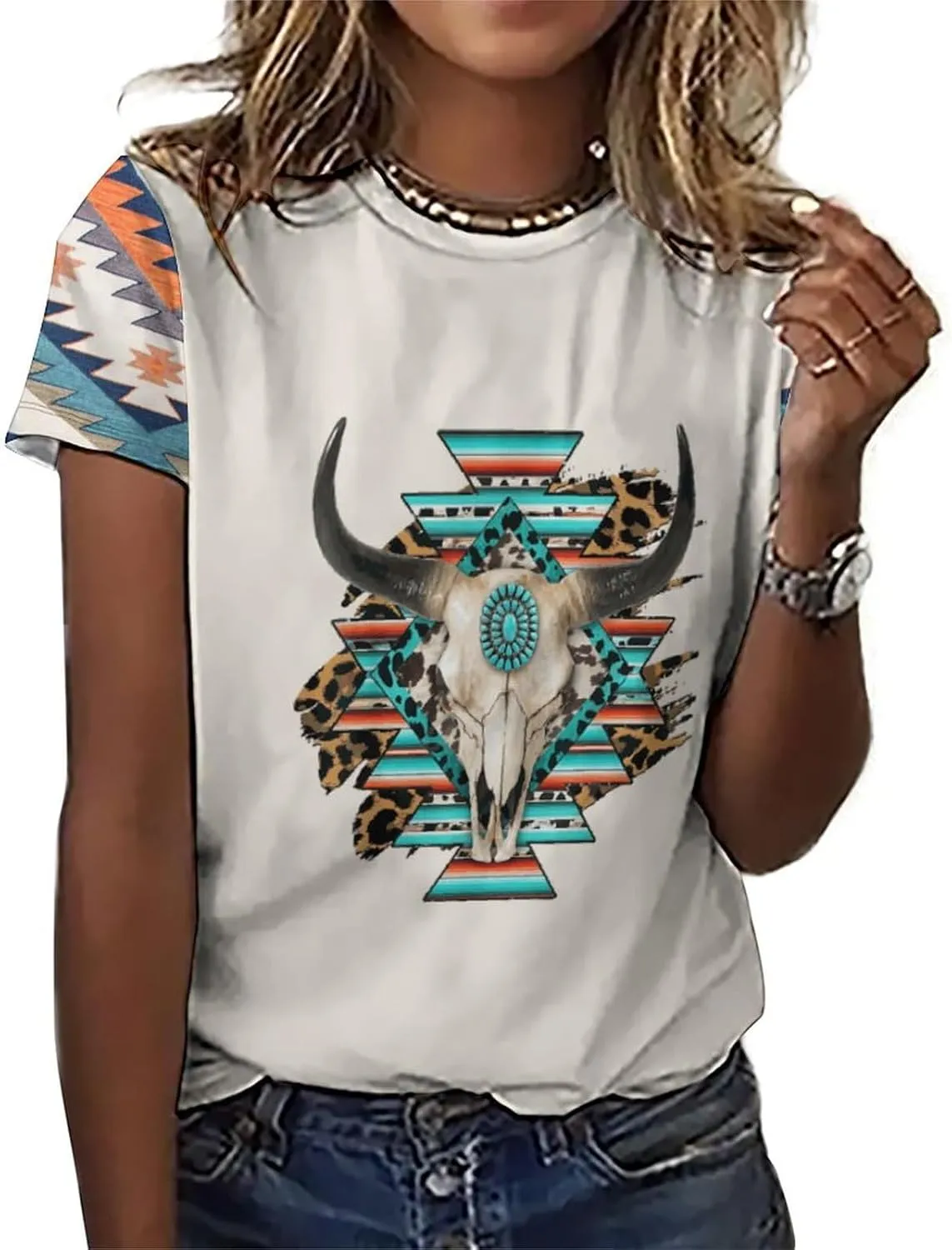 Women's Boho Floral Print Ladies Short Sleeve Tops Summer T-Shirts Dressy Casual Cute Graphic Crew Neck Tops