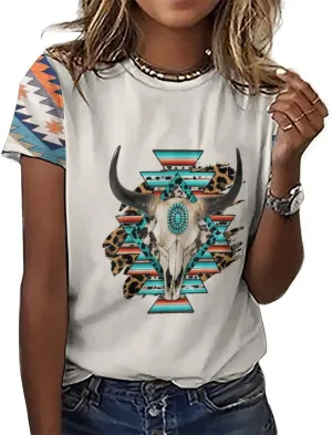 Women's Boho Floral Print Ladies Short Sleeve Tops Summer T-Shirts Dressy Casual Cute Graphic Crew Neck Tops