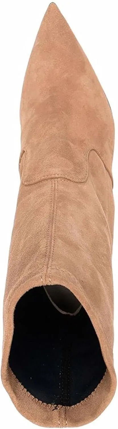 Women's Boots Sexy Pointed Toe Ankle Boots Fashion Stiletto Heel Booties Solid Color Suede Slip On Dress Booties Classic Party Short Boots Western High Heel Shoes
