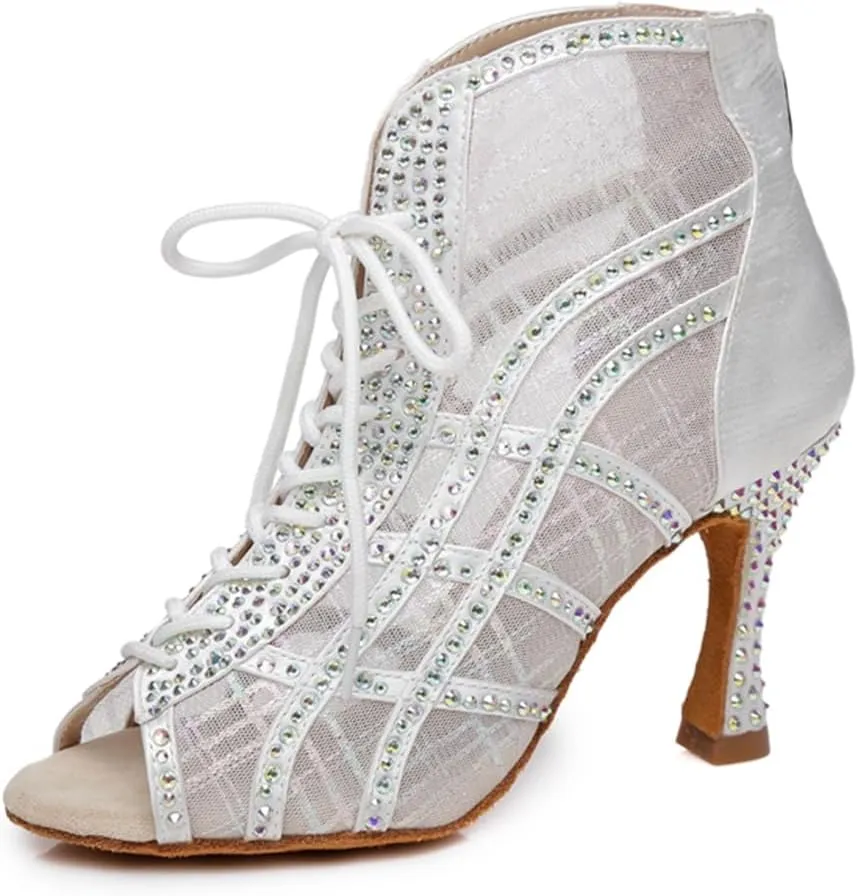 Women's Breathable Mesh Open Toe Ballroom Rumba Party Wedding Practice Performence Dance Shoes Boots