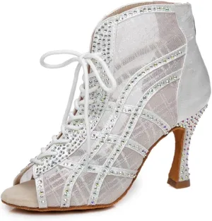 Women's Breathable Mesh Open Toe Ballroom Rumba Party Wedding Practice Performence Dance Shoes Boots