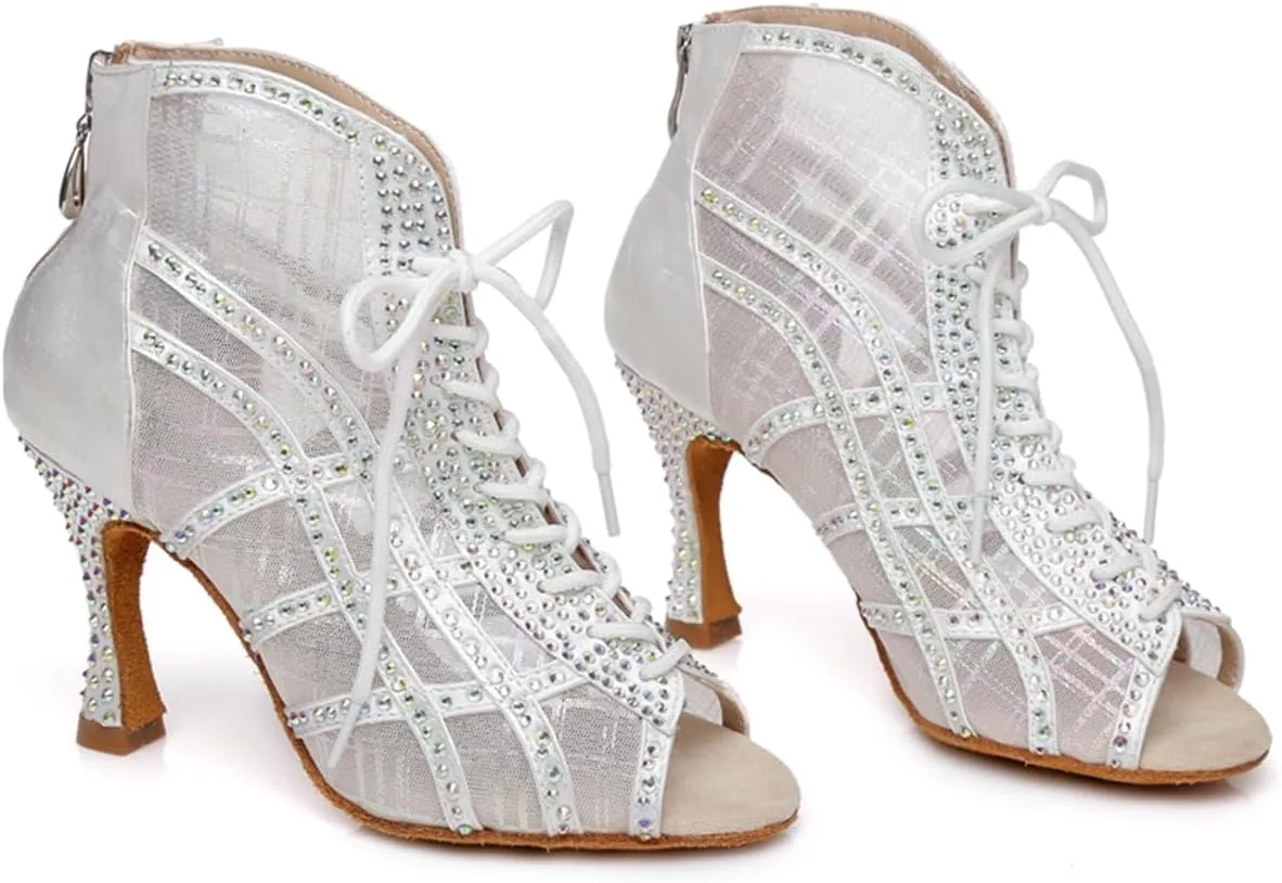 Women's Breathable Mesh Open Toe Ballroom Rumba Party Wedding Practice Performence Dance Shoes Boots
