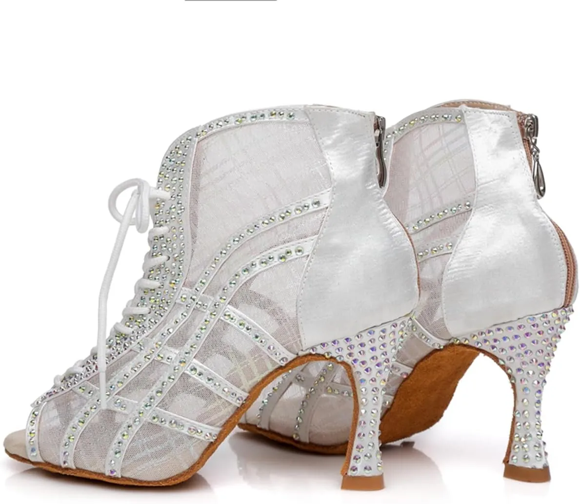 Women's Breathable Mesh Open Toe Ballroom Rumba Party Wedding Practice Performence Dance Shoes Boots