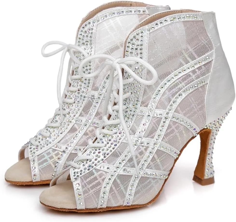 Women's Breathable Mesh Open Toe Ballroom Rumba Party Wedding Practice Performence Dance Shoes Boots