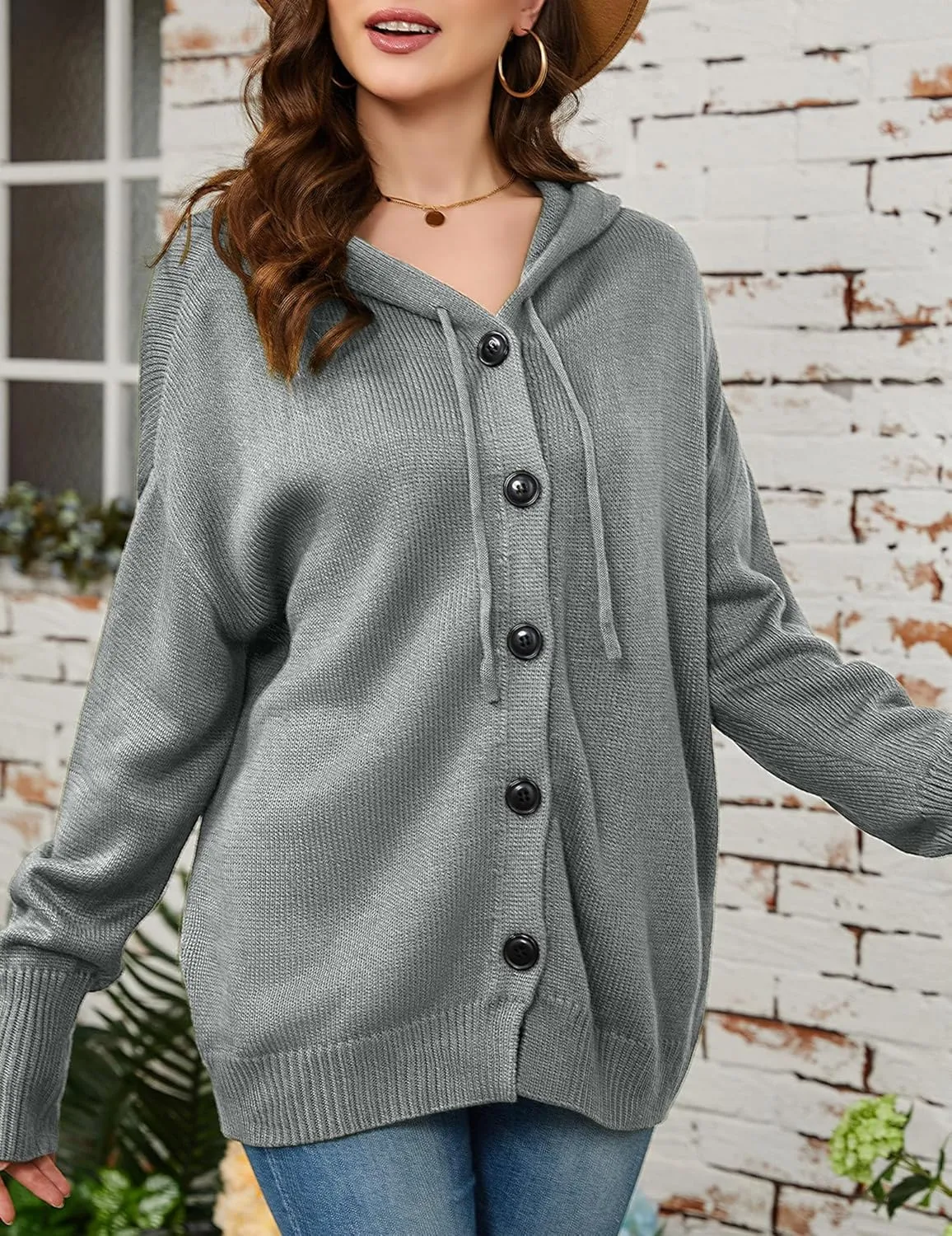Women's Casual Cardigan V Neck Button Down Hooded Sweaters Long Sleeve Hoodies Outfits