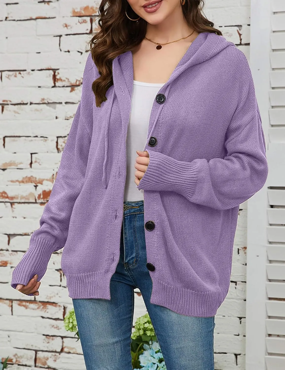 Women's Casual Cardigan V Neck Button Down Hooded Sweaters Long Sleeve Hoodies Outfits