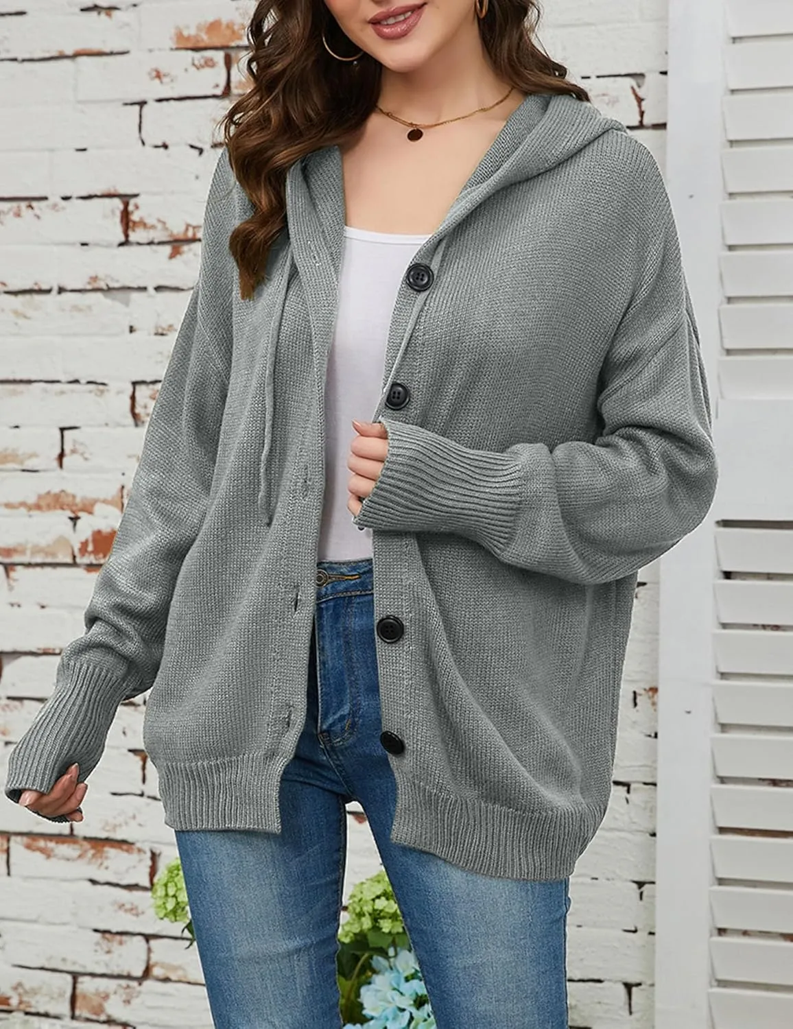 Women's Casual Cardigan V Neck Button Down Hooded Sweaters Long Sleeve Hoodies Outfits