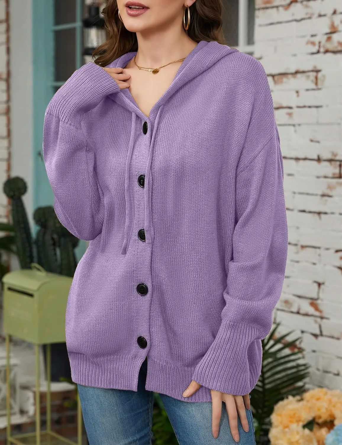Women's Casual Cardigan V Neck Button Down Hooded Sweaters Long Sleeve Hoodies Outfits