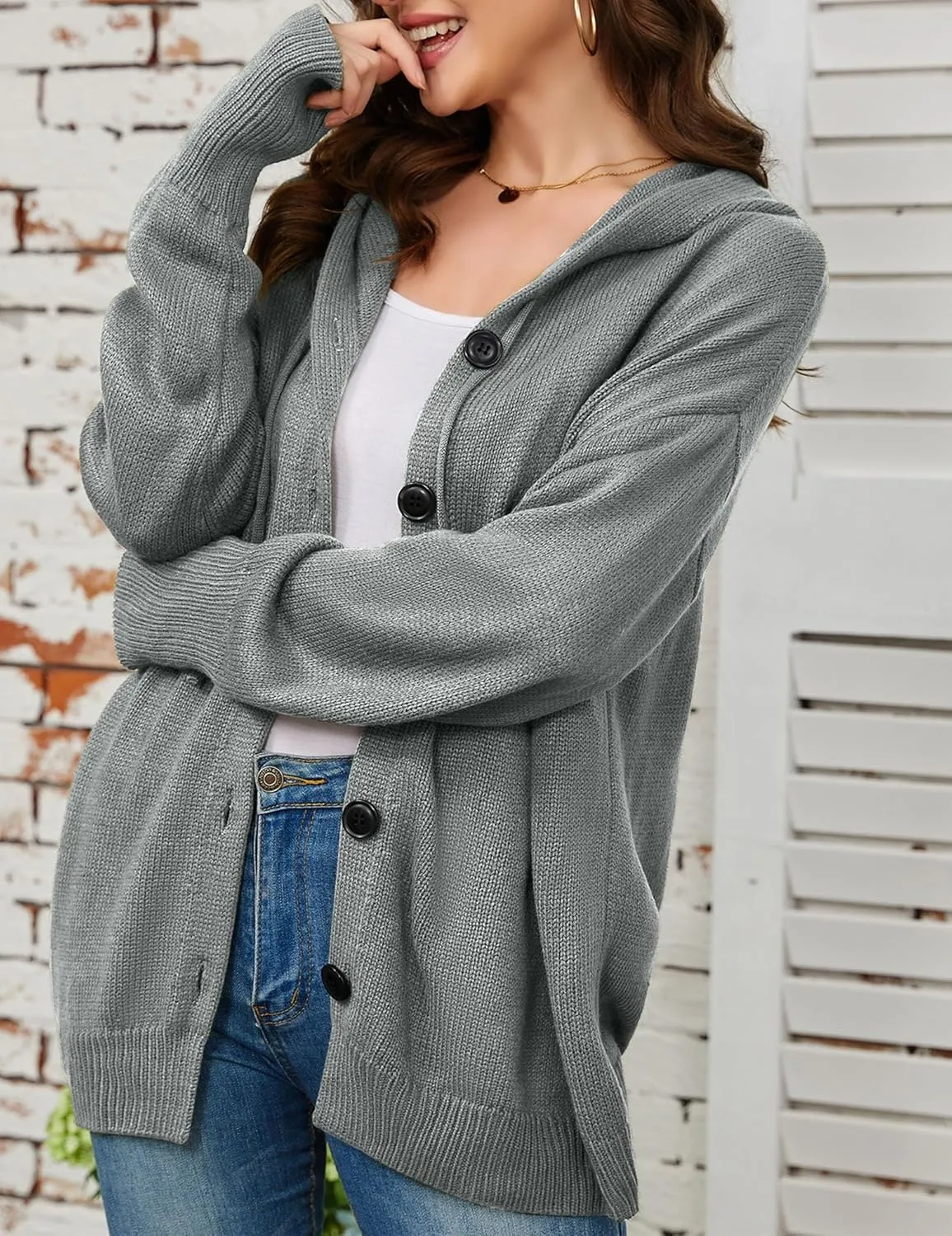 Women's Casual Cardigan V Neck Button Down Hooded Sweaters Long Sleeve Hoodies Outfits