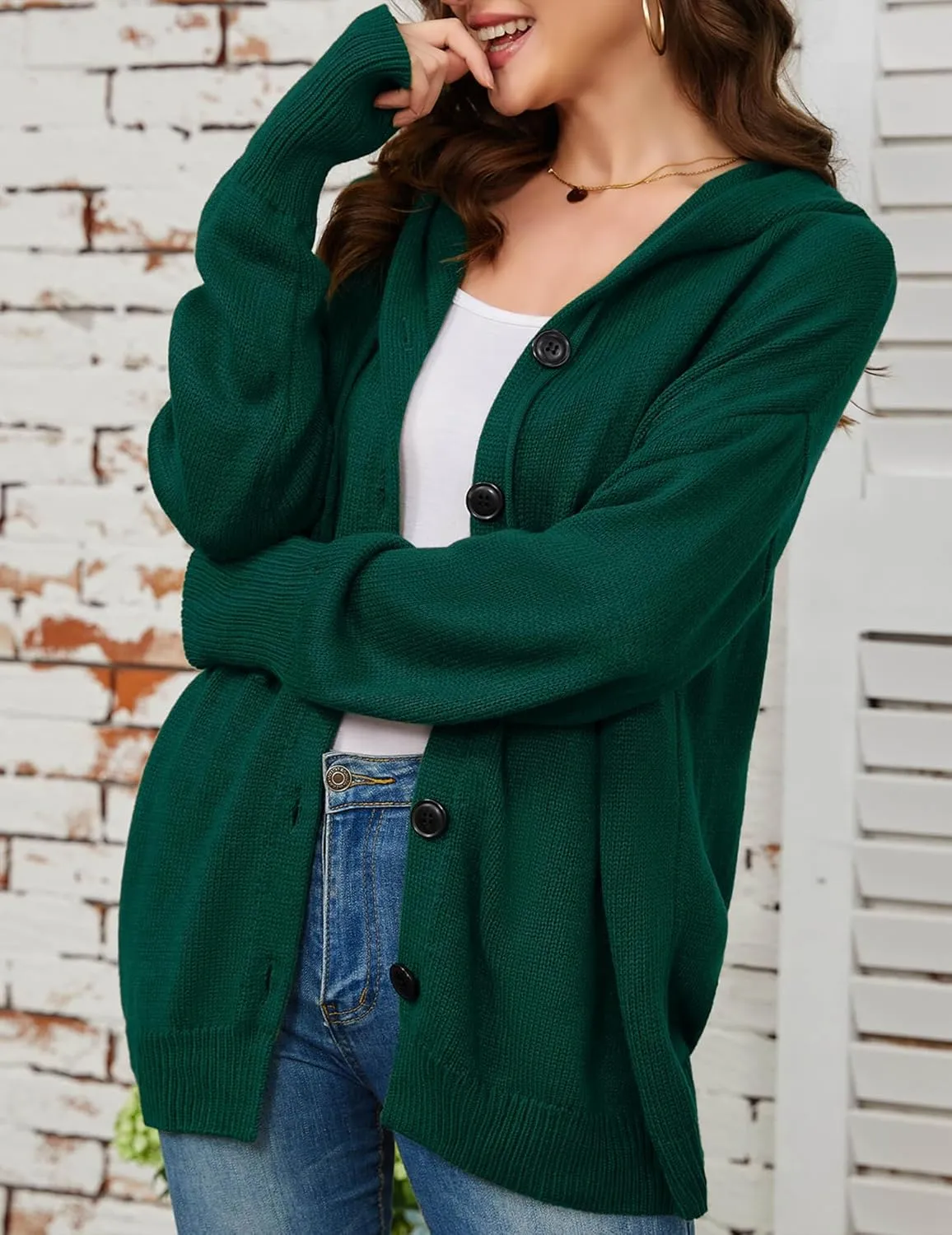 Women's Casual Cardigan V Neck Button Down Hooded Sweaters Long Sleeve Hoodies Outfits