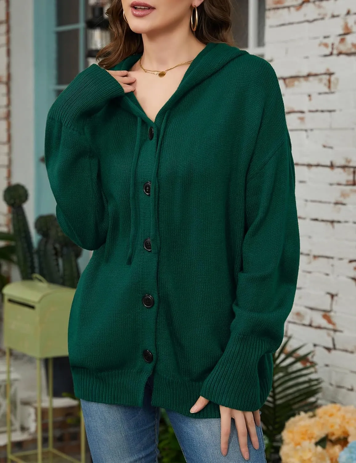 Women's Casual Cardigan V Neck Button Down Hooded Sweaters Long Sleeve Hoodies Outfits