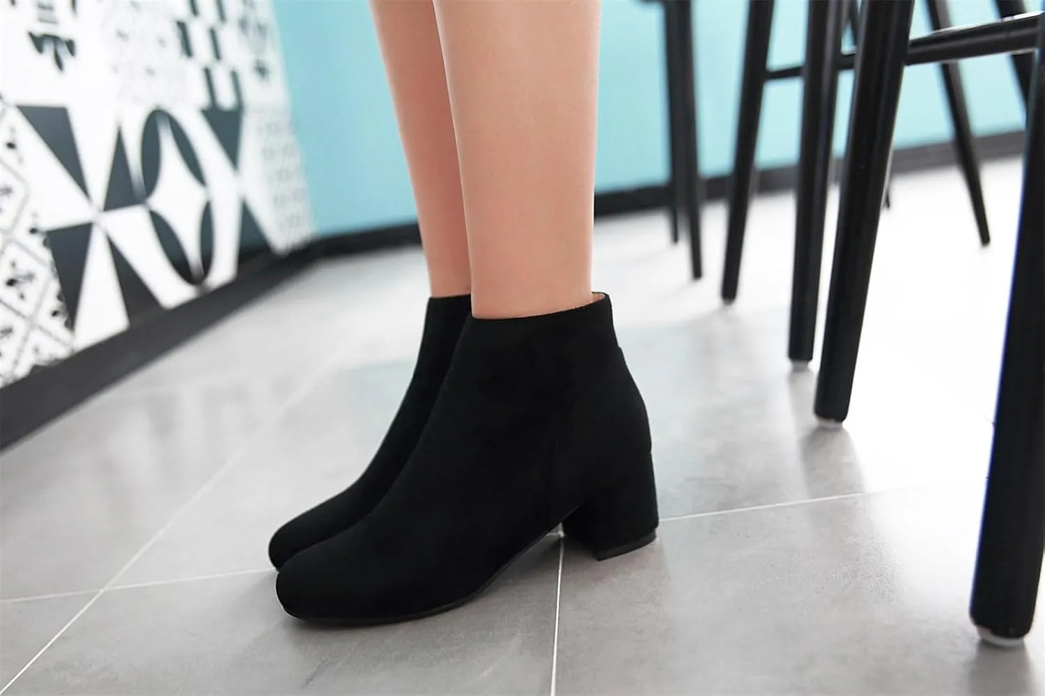 Women's Closed Round Toed Ankle Boots Round Toe Chunky Party Club Zipper Solid Shoes Cosplay Formal Occasion Concise Classic Suede Comfy Block Mid Heeled Booties