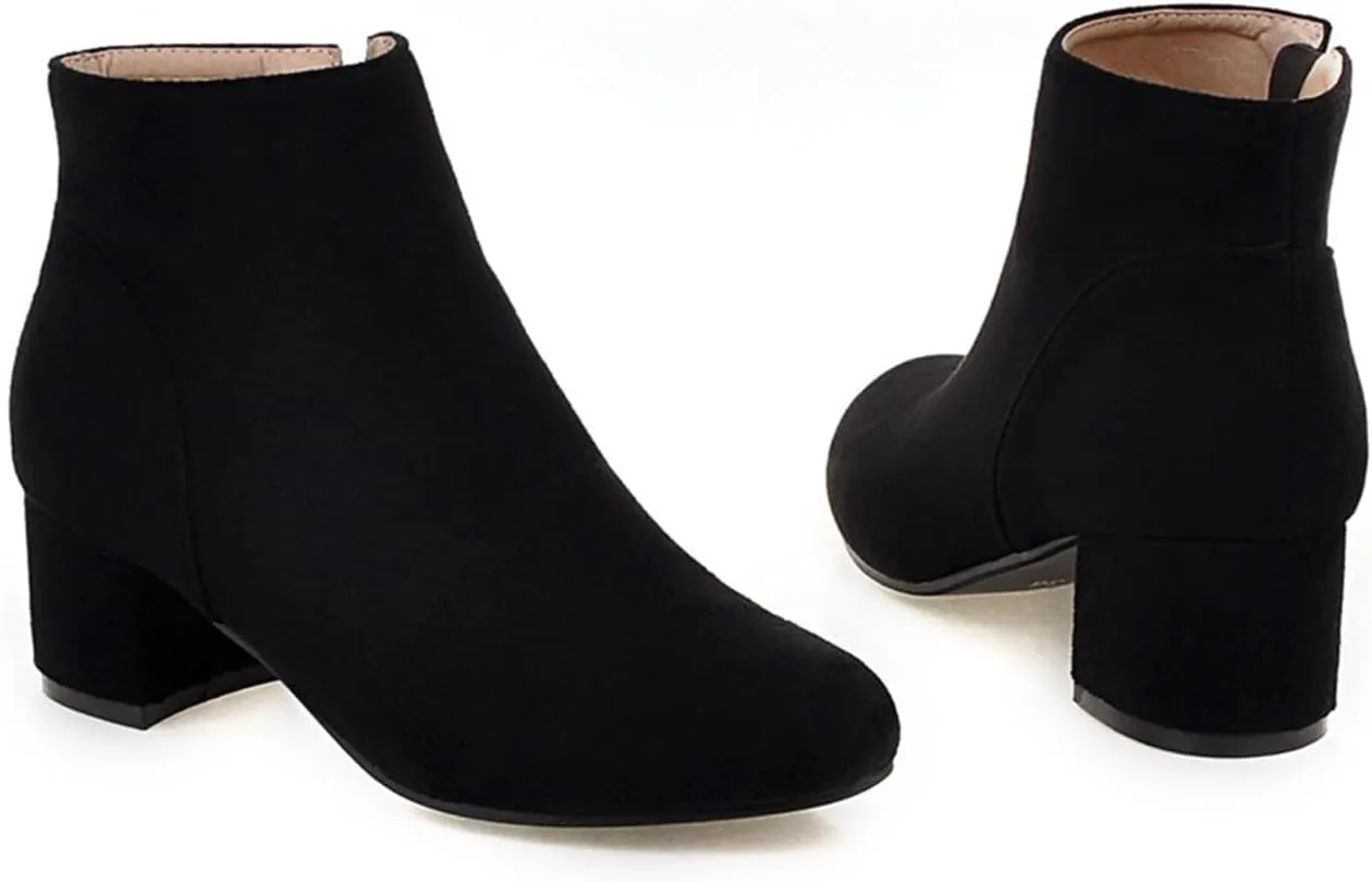 Women's Closed Round Toed Ankle Boots Round Toe Chunky Party Club Zipper Solid Shoes Cosplay Formal Occasion Concise Classic Suede Comfy Block Mid Heeled Booties