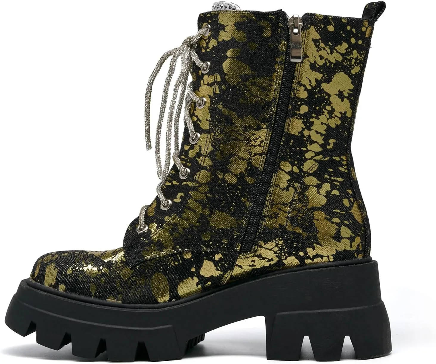 Women's Combat Boot Zebra Platform Ankle Adjustable Lace-Up Vamp Inside Zipper Fashion Party Boots