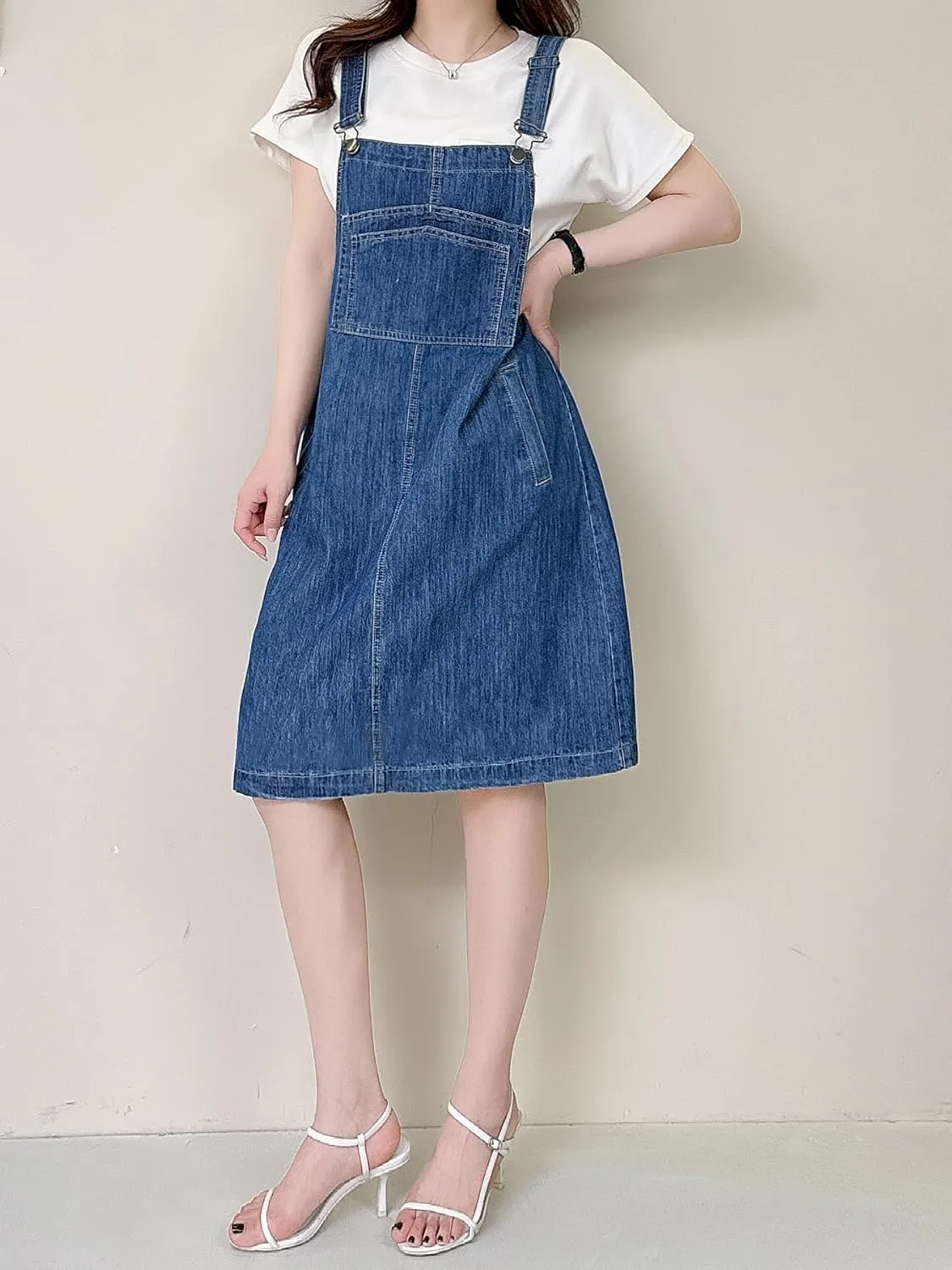 Womens Denim Overalls Dress Casual Summer Lightweight Romper Adjustable Strap Short Jeans with Pockets