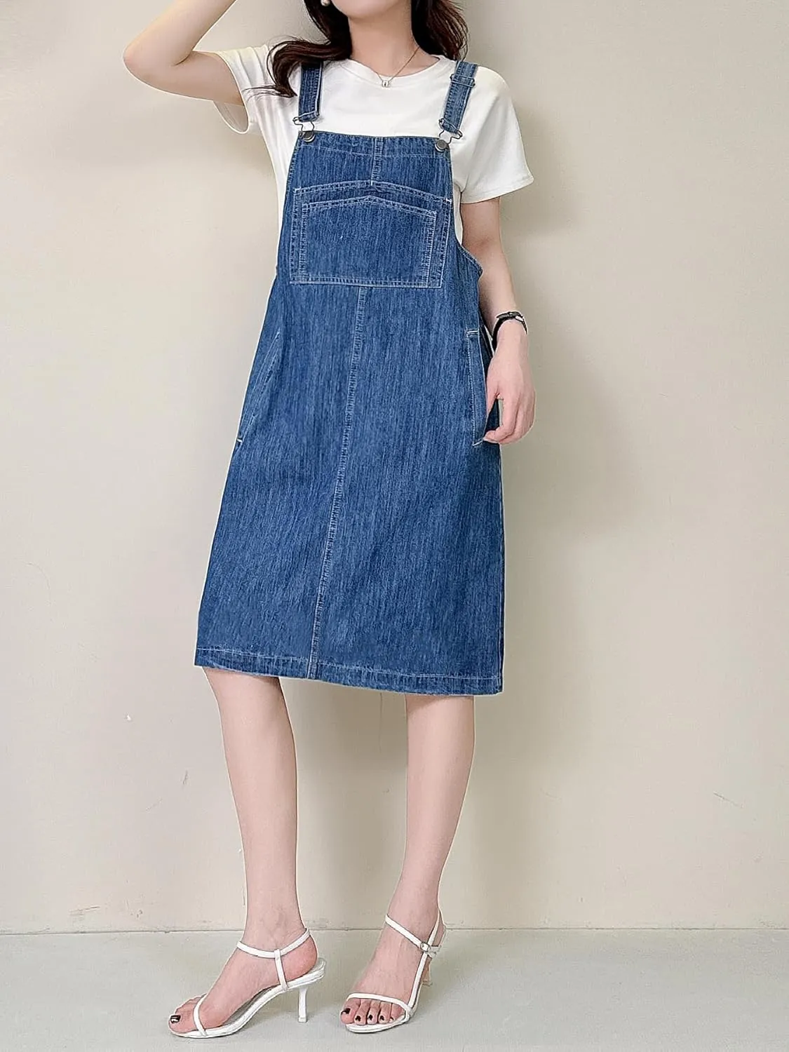 Womens Denim Overalls Dress Casual Summer Lightweight Romper Adjustable Strap Short Jeans with Pockets