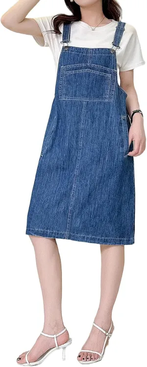 Womens Denim Overalls Dress Casual Summer Lightweight Romper Adjustable Strap Short Jeans with Pockets