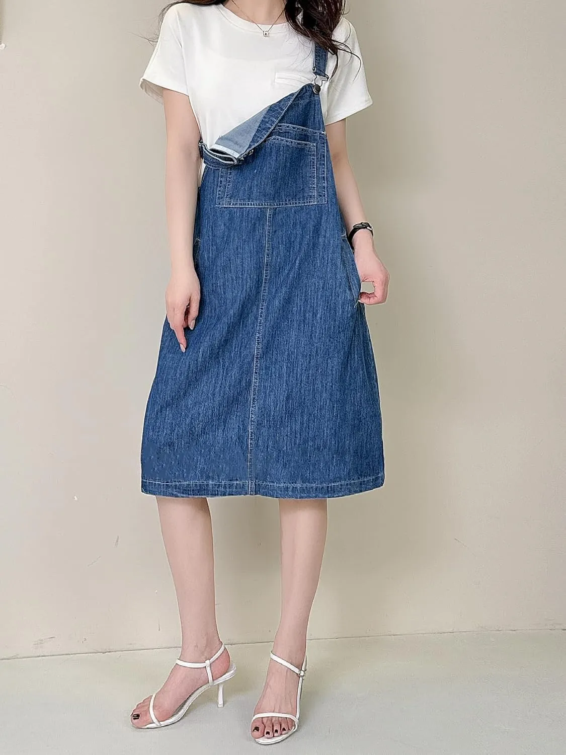 Womens Denim Overalls Dress Casual Summer Lightweight Romper Adjustable Strap Short Jeans with Pockets